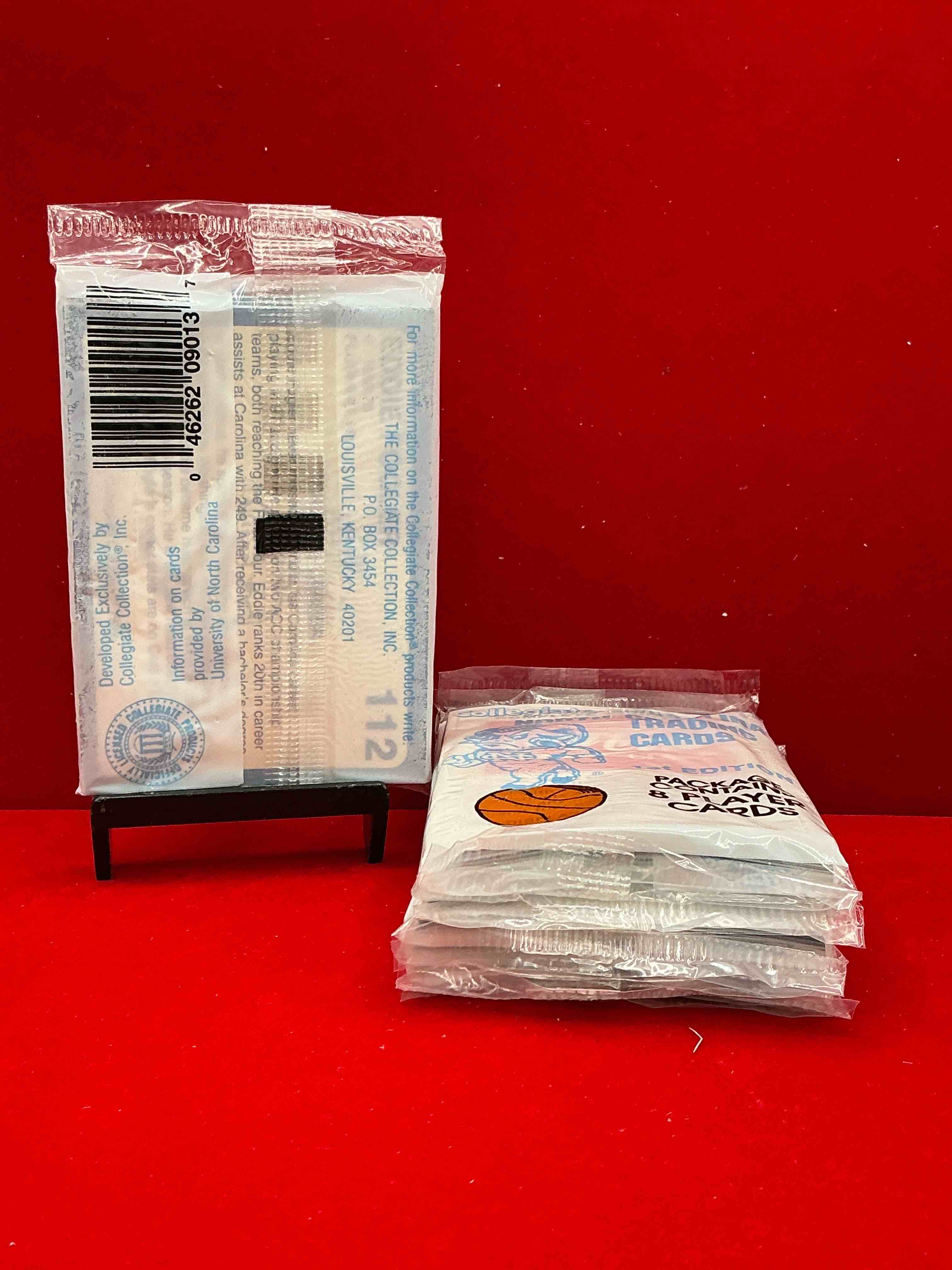 Condition photo showing New/Like New for michael jordan?! 1989 university of north carolina trading cards 1st edition 8 cards per pack! look for the goat michael jordan cards, maybe even more than one! only one way to find out!