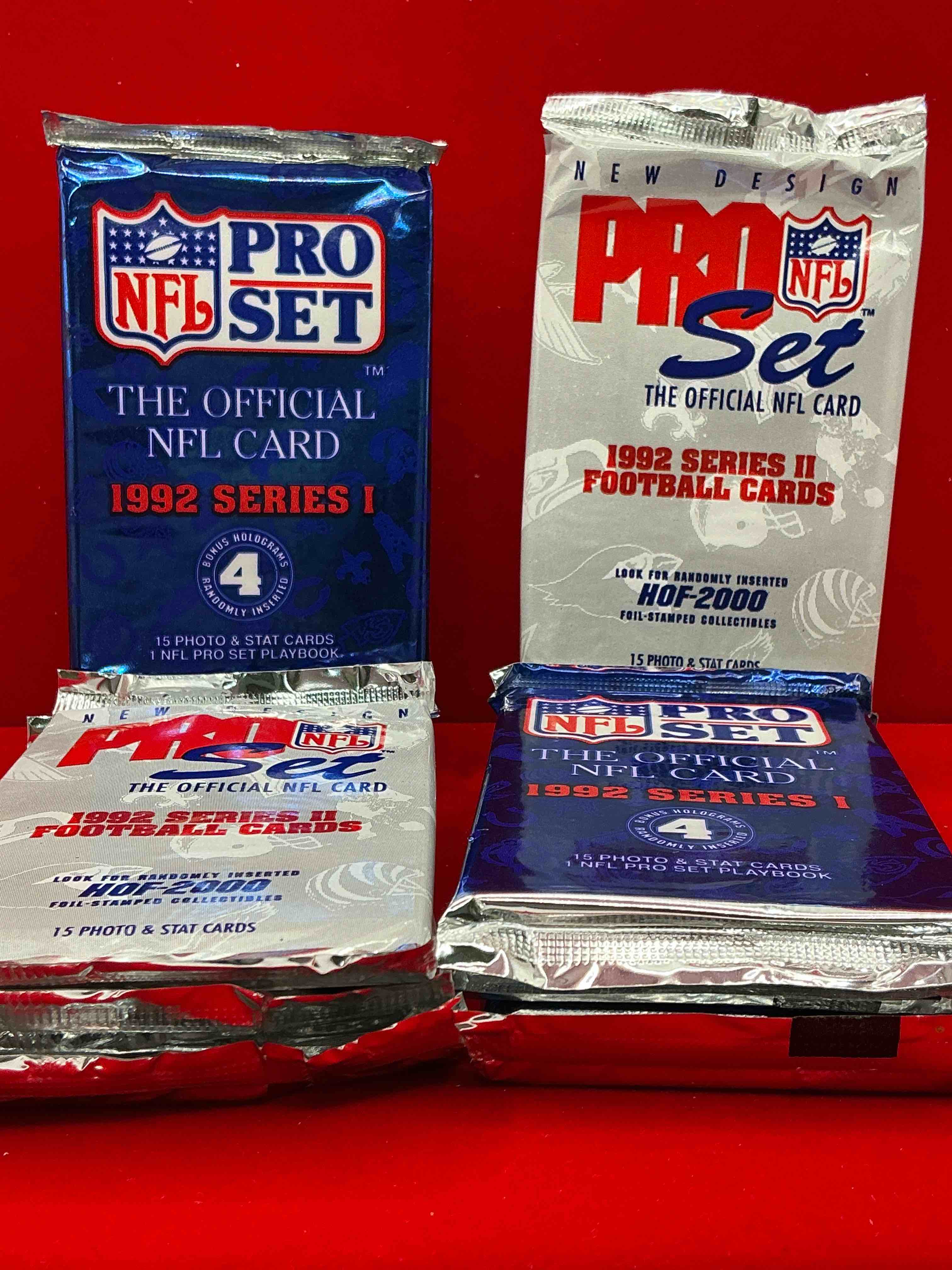 Condition photo showing New/Like New for nfl pro set! wow! 1992 series i & ii football cards! possible rice, montana, elway, sanders, jackson & more! search for limited edition randomly inserted hof 2000 stamped collectibles!