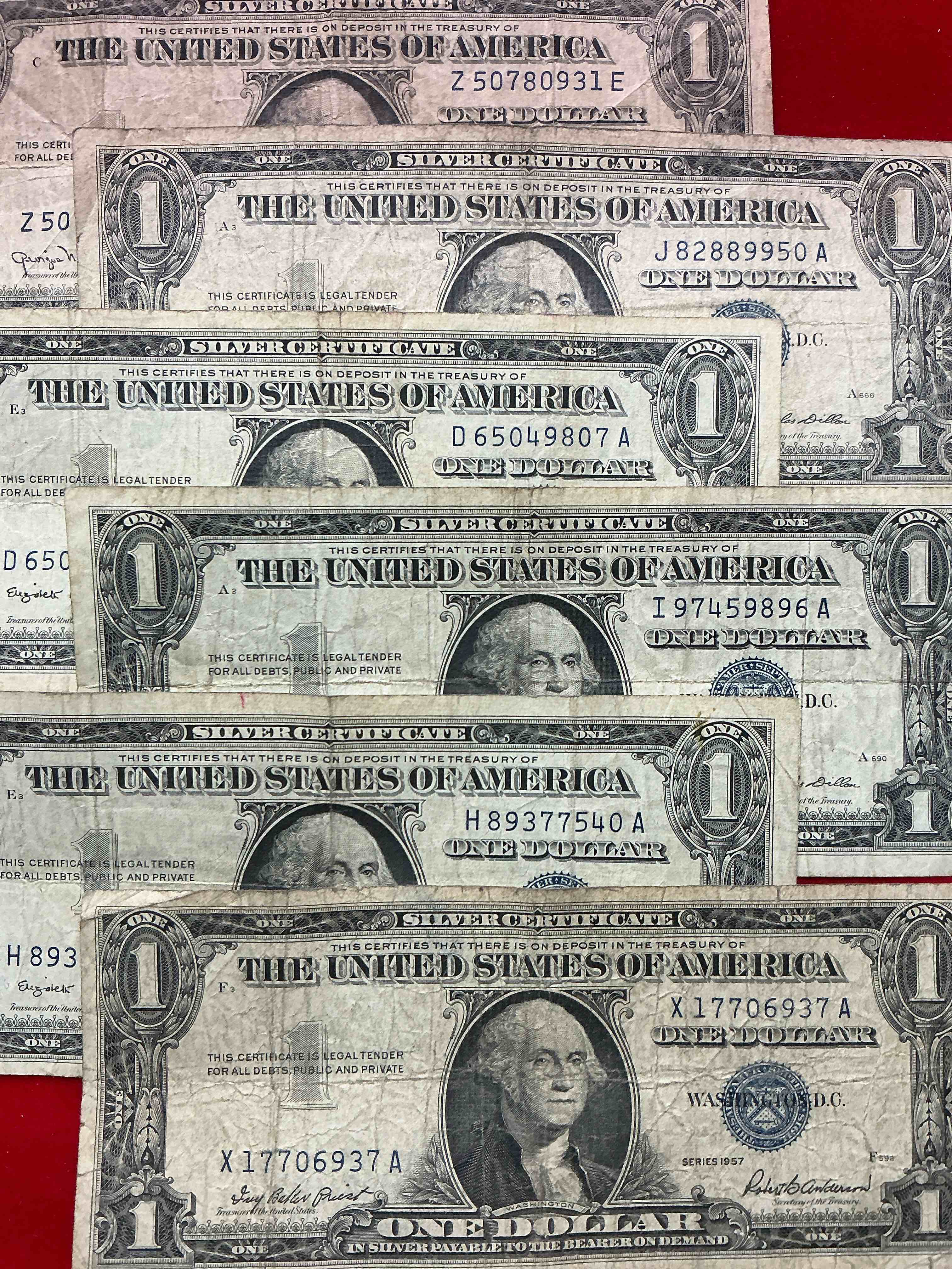 Condition photo showing Good Condition for 1957 & 1935 series silver certificates! did you know that prior to 1964 one dollar u.s. paper money was actually redeemable for silver dollars?! wow how times have changed! silver certificates were produced from 1878 to 1964 & are still considered legal tender at face value. here are gorgeous, circulated 1957 u.s. one dollar silver certificate, with highly collectible "blue seal!* own an awesome piece of history!
