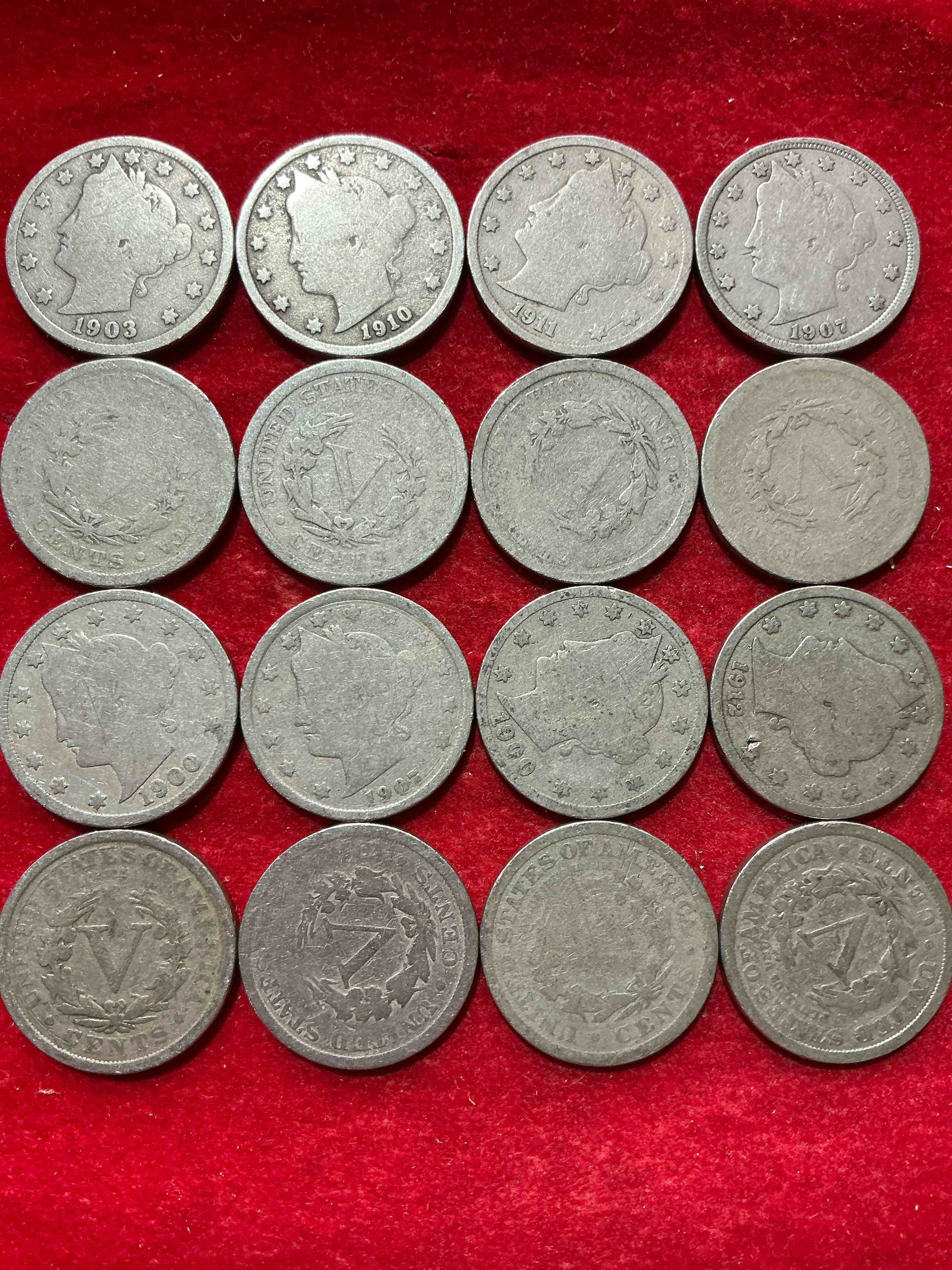 Condition photo showing Good Condition for antique u.s. v nickels! think of the history these coins have seen!, liberty head v nickels were minted up until 1913 & were the style of nickels before buffalo nickels. own some cool pieces of history! rare to see these coins with the "date on" in circulated condition!