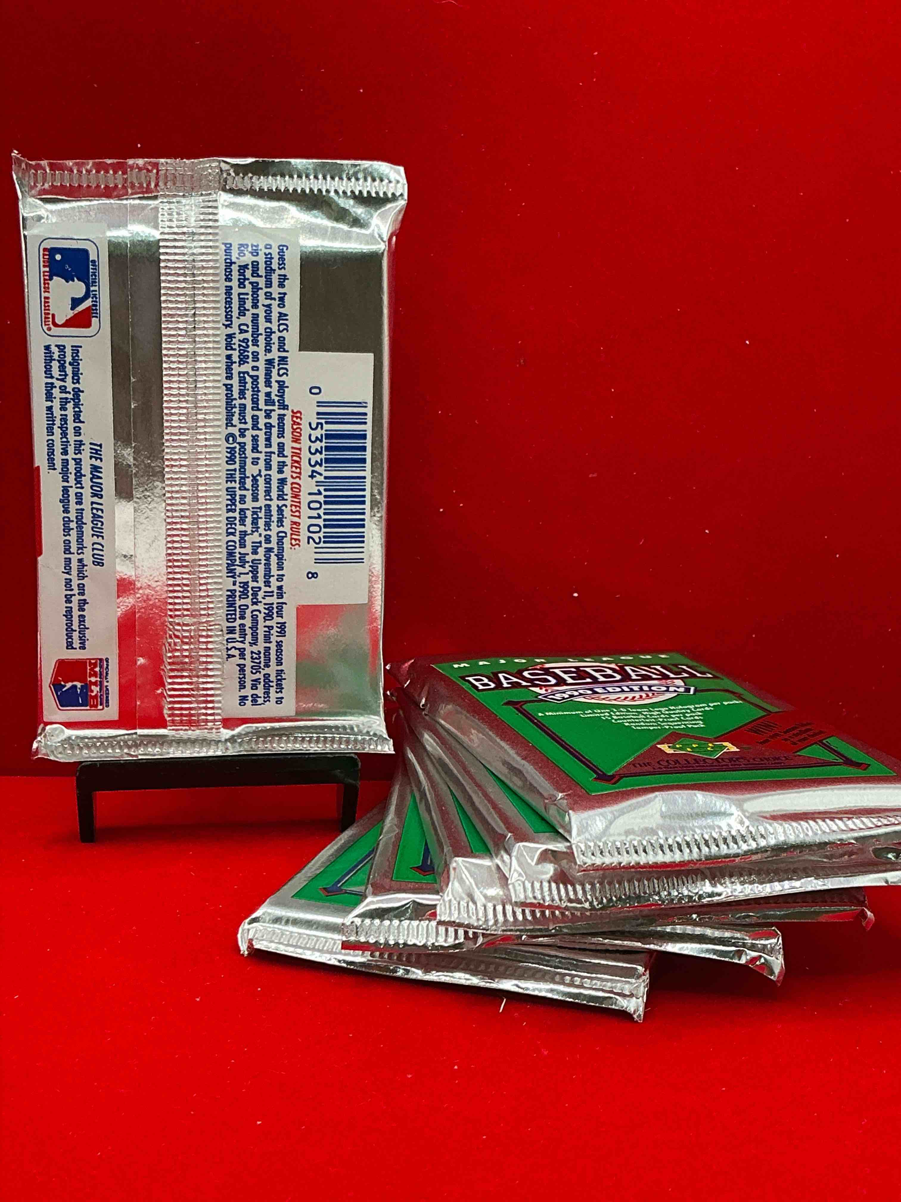 Condition photo showing New/Like New for 1990 upper deck baseball unopened sports trading card packs! direct from original box! look for possible collector's 3d team logo card! as well as early ken griffey jr. cards!