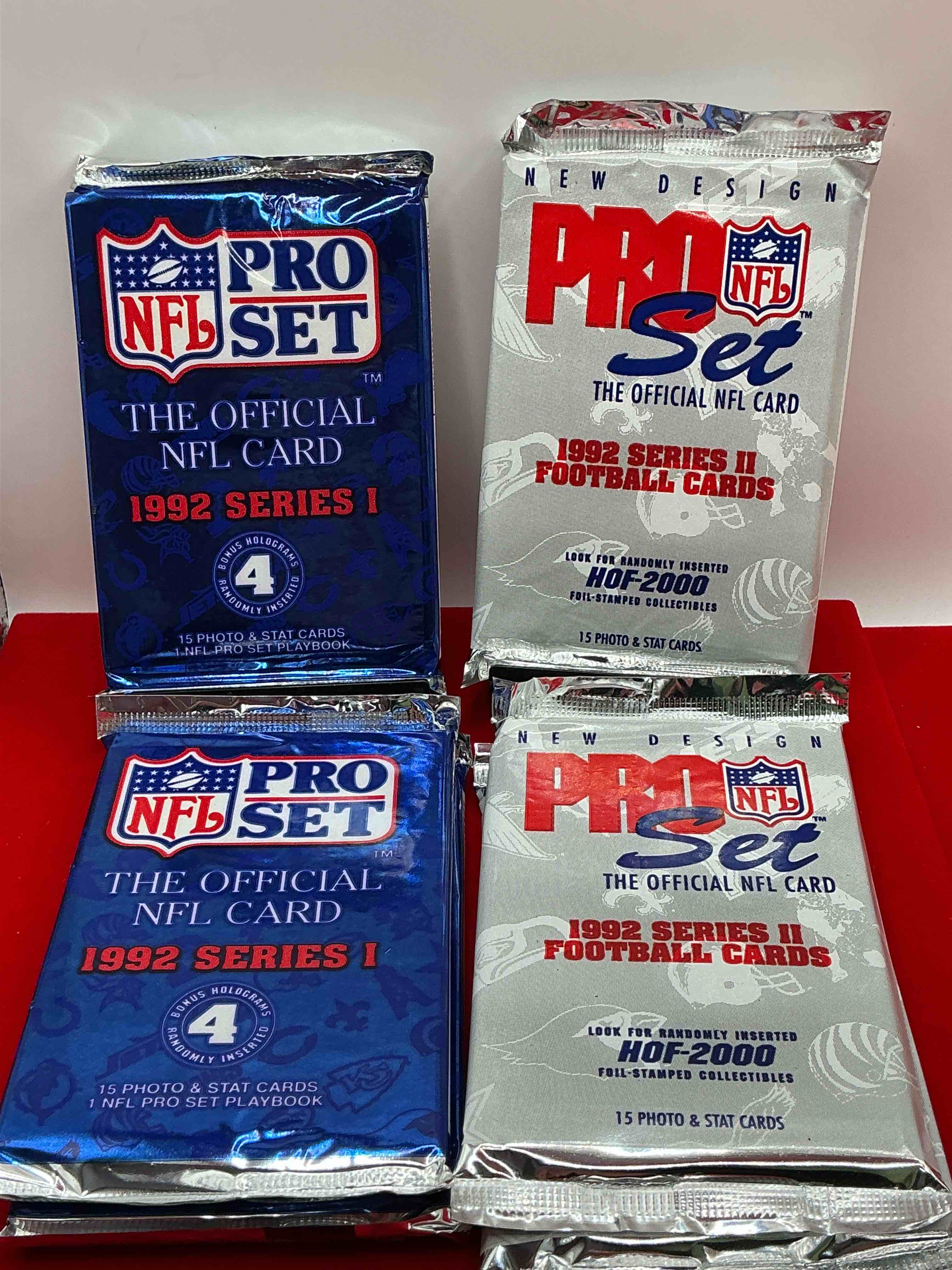 nfl pro set! wow! 1992 series i & ii football cards! possible rice, montana, elway, sanders, jackson & more! search for limited edition randomly inserted hof 2000 stamped collectibles!