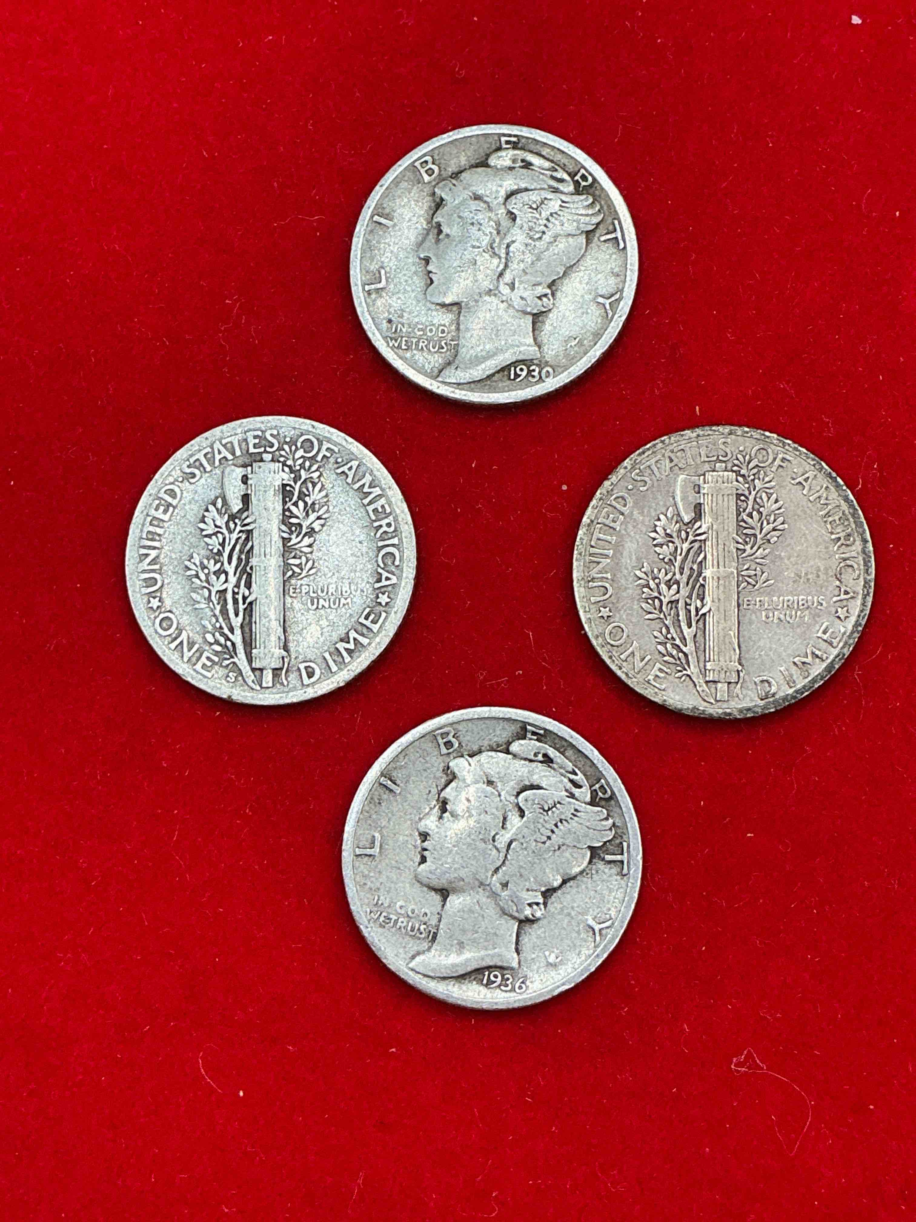 antique u.s. pure fine silver mercury dimes! silver mercury dimes were minted from 1916-1945 & have become serious collector items! check out these awesome examples, all in nice, circulated condition with visible dates & varying years! rare to have visible dates! makes for a great investment in precious metals, mercury dimes are 90% pure fine silver! they don't make em' like this anymore!