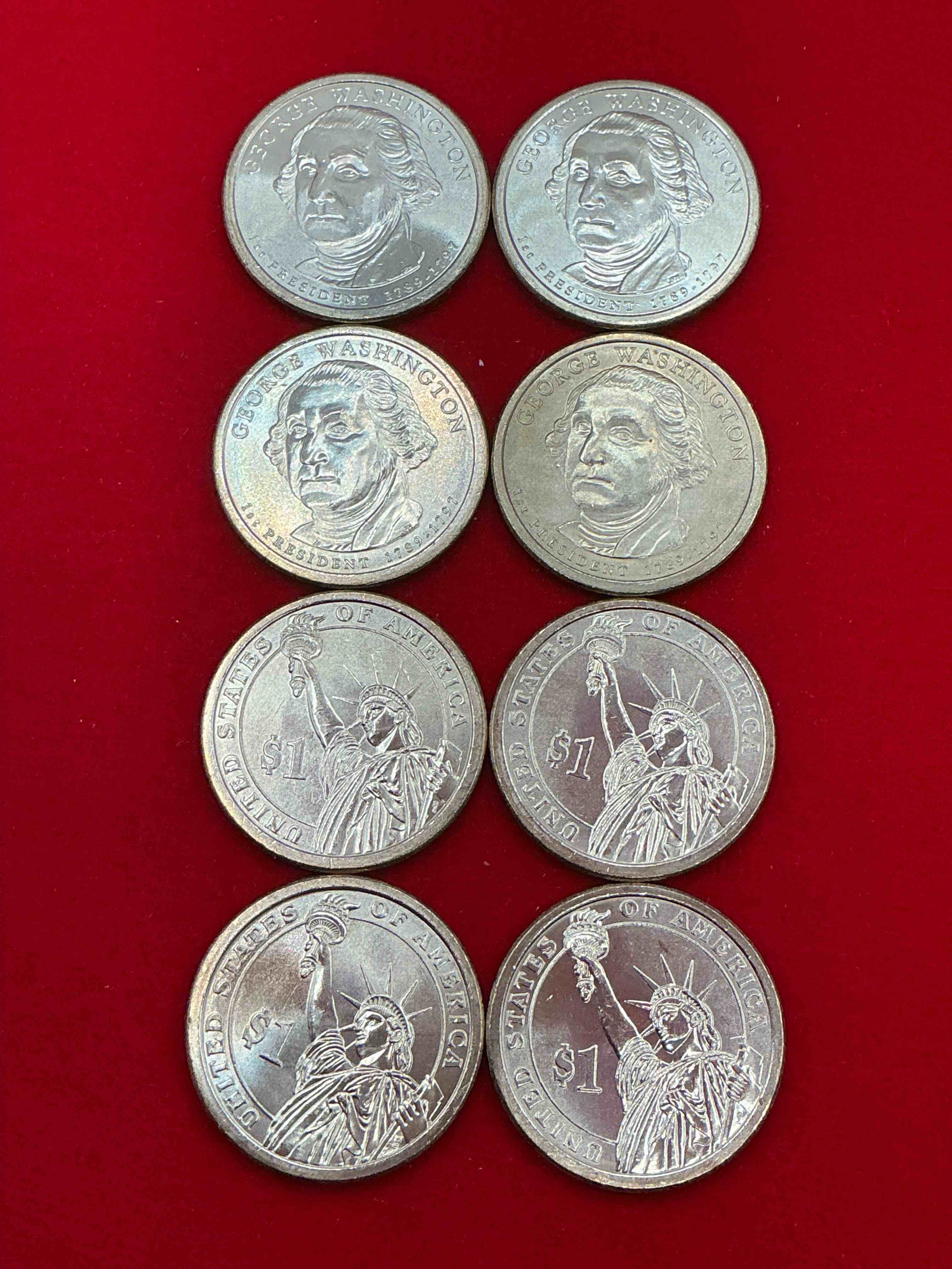george washington one dollar coins! uncirculated coin! these coins are in mint condition, and some of the most collectible coins out there! rare, uncirculated, one dollar coins featuring george washington!