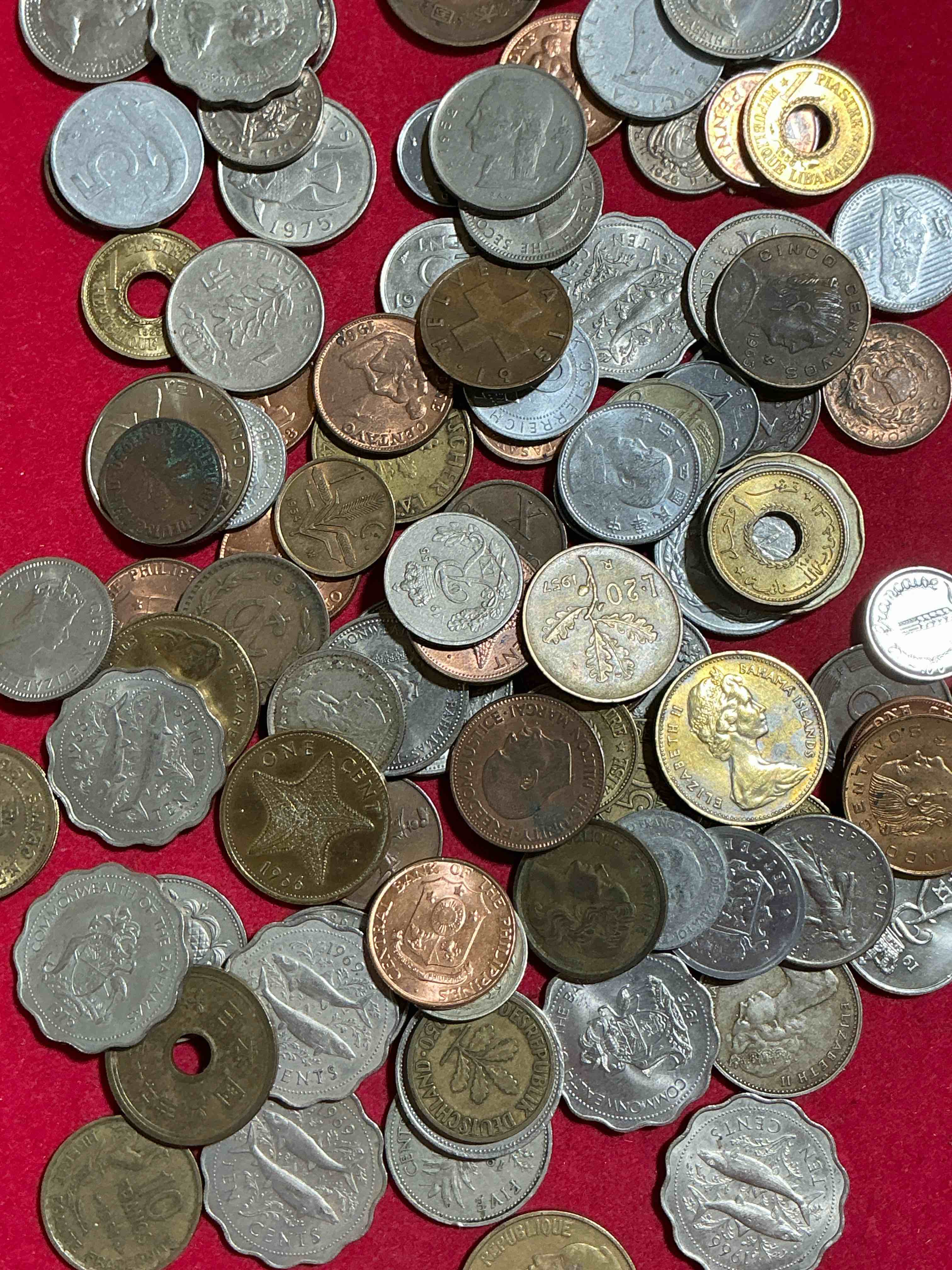 Condition photo showing Good Condition for world coins, antique & vintage! each lot is unique! many different years, countries, sizes & exotic places. this cool collection of antique coins from around the world is loads of fun! have fun identifying each coin & country as a great educational tool! a great investment too!
