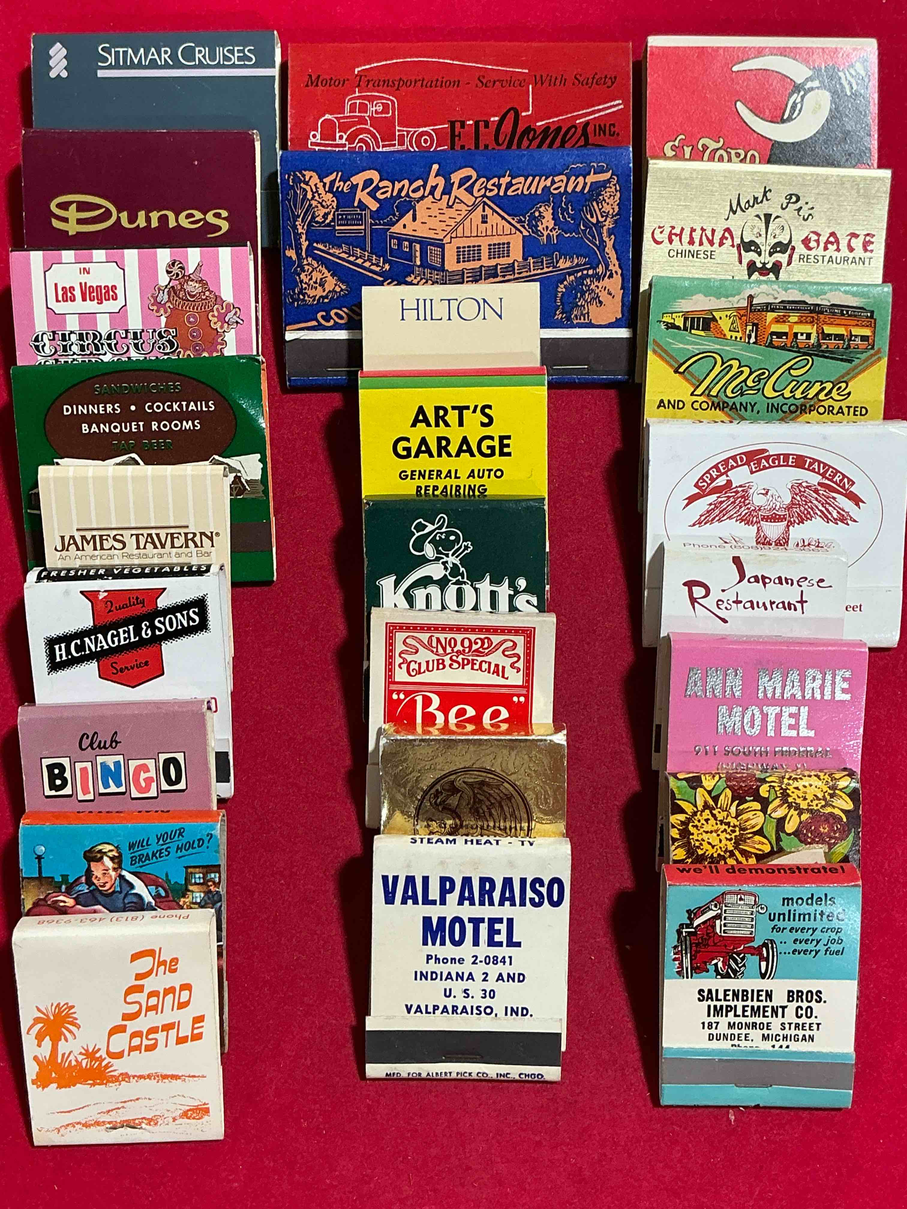 vintage matchbooks! a crazy hard to collect collection of matchbooks from all over, many from places that no longer exist! collection spans decades & decades! most books are complete with all matches! one of a kind collection! all original & impossible to find anywhere else!