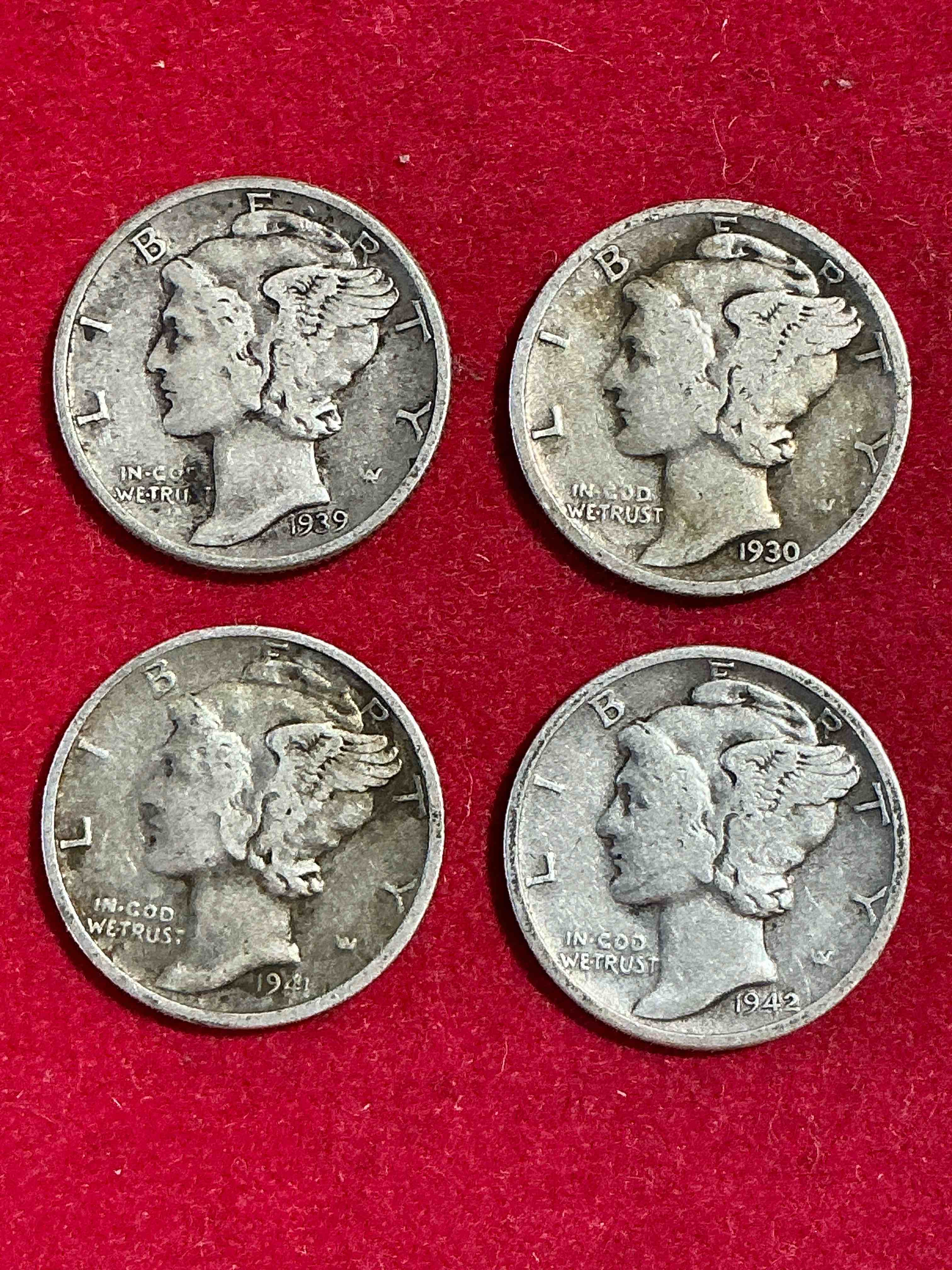 antique u.s. pure fine silver mercury dimes! silver mercury dimes were minted from 1916-1945 & have become serious collector items! check out these awesome examples, all in nice, circulated condition with visible dates & varying years! rare to have visible dates! makes for a great investment in precious metals, mercury dimes are 90% pure fine silver! they don't make em' like this anymore!
