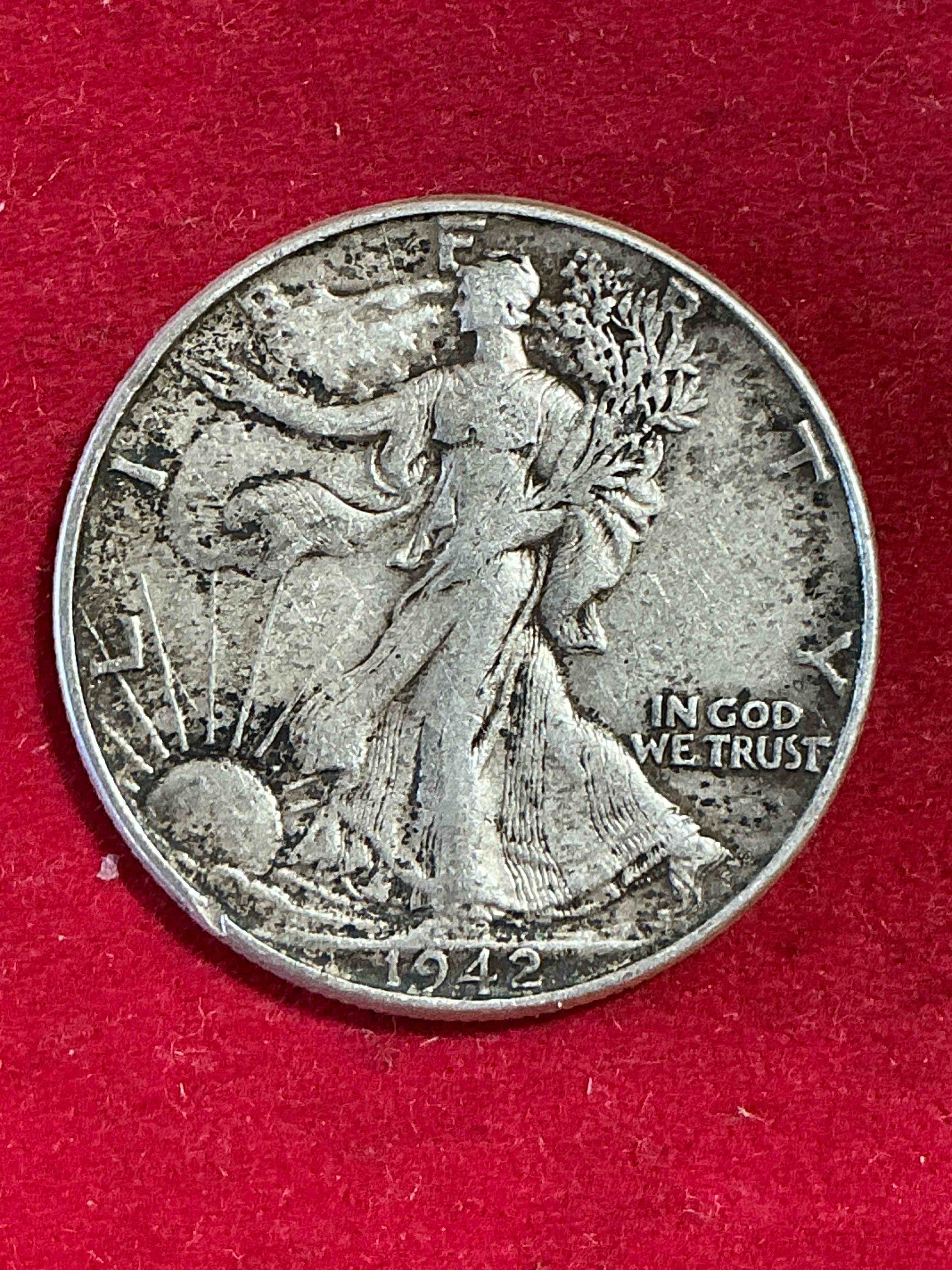 world war ii era silver! antique u.s. silver! liberty walking silver fine u.s. silver half dollar! this striking half dollars were minted from 1916-1947 & have become some of the most collectible coins in history! here is a striking appears uncirculated example from 1942! liberty walking coins are 90% fine u.s. silver, a great investment in precious metal!