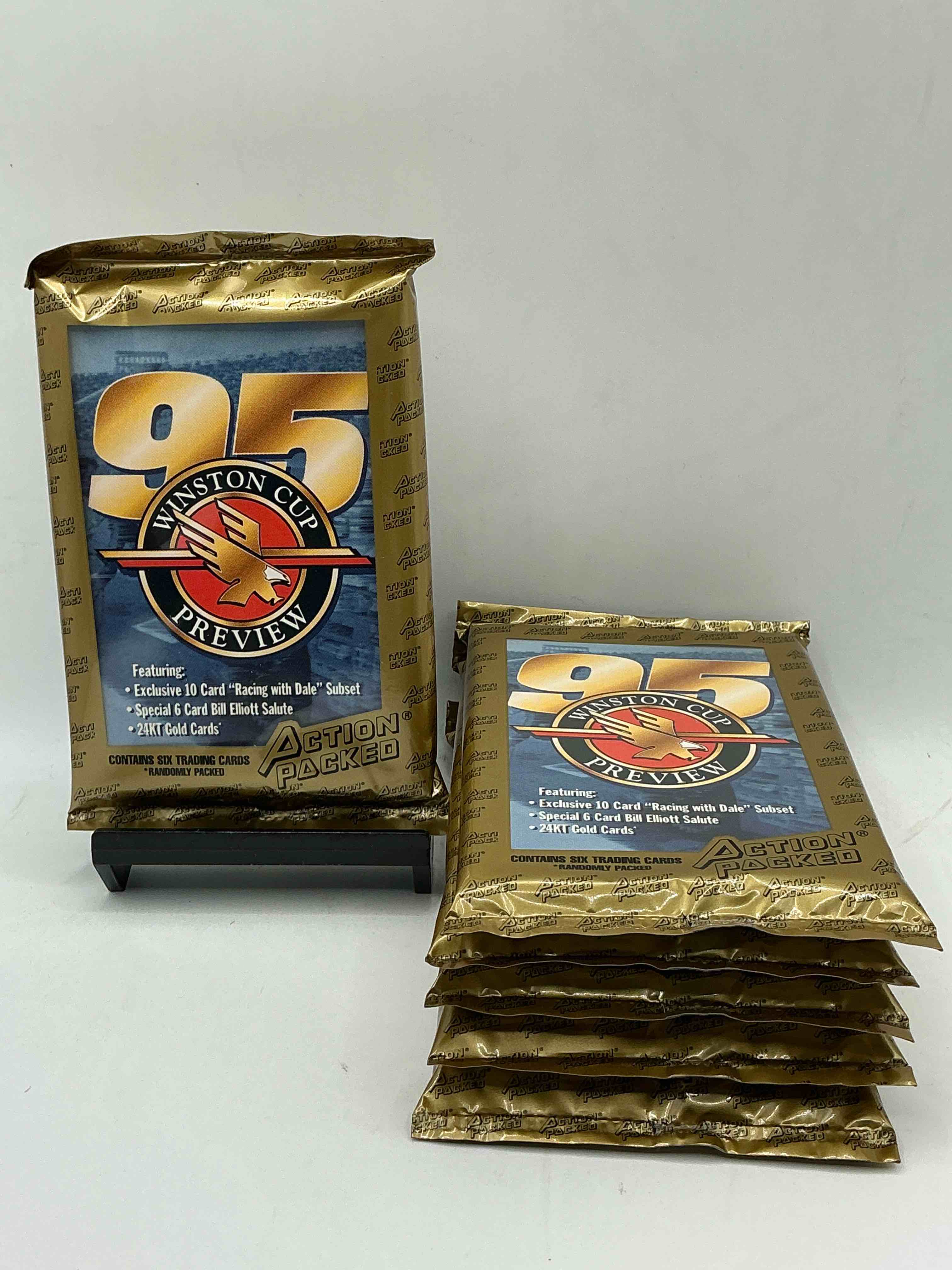 nascar craziness! 1995 action packed winston cup preview card packs! search for dale sr subsets & a special 6 card bill elliot salute! all the best in nascar from the 90’s!