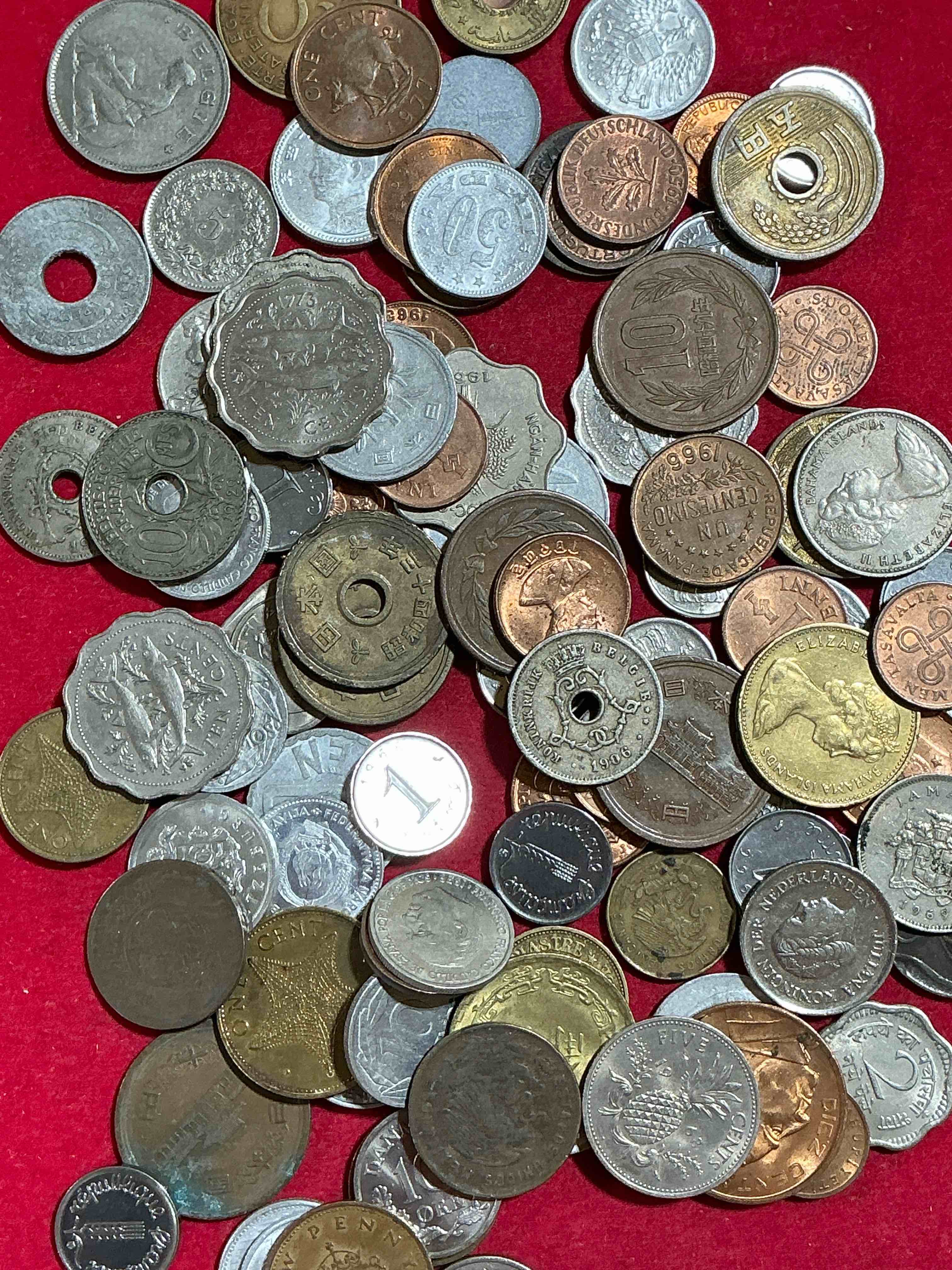 Condition photo showing Good Condition for world coins, antique & vintage! each lot is unique! many different years, countries, sizes & exotic places. this cool collection of antique coins from around the world is loads of fun! have fun identifying each coin & country as a great educational tool! a great investment too!