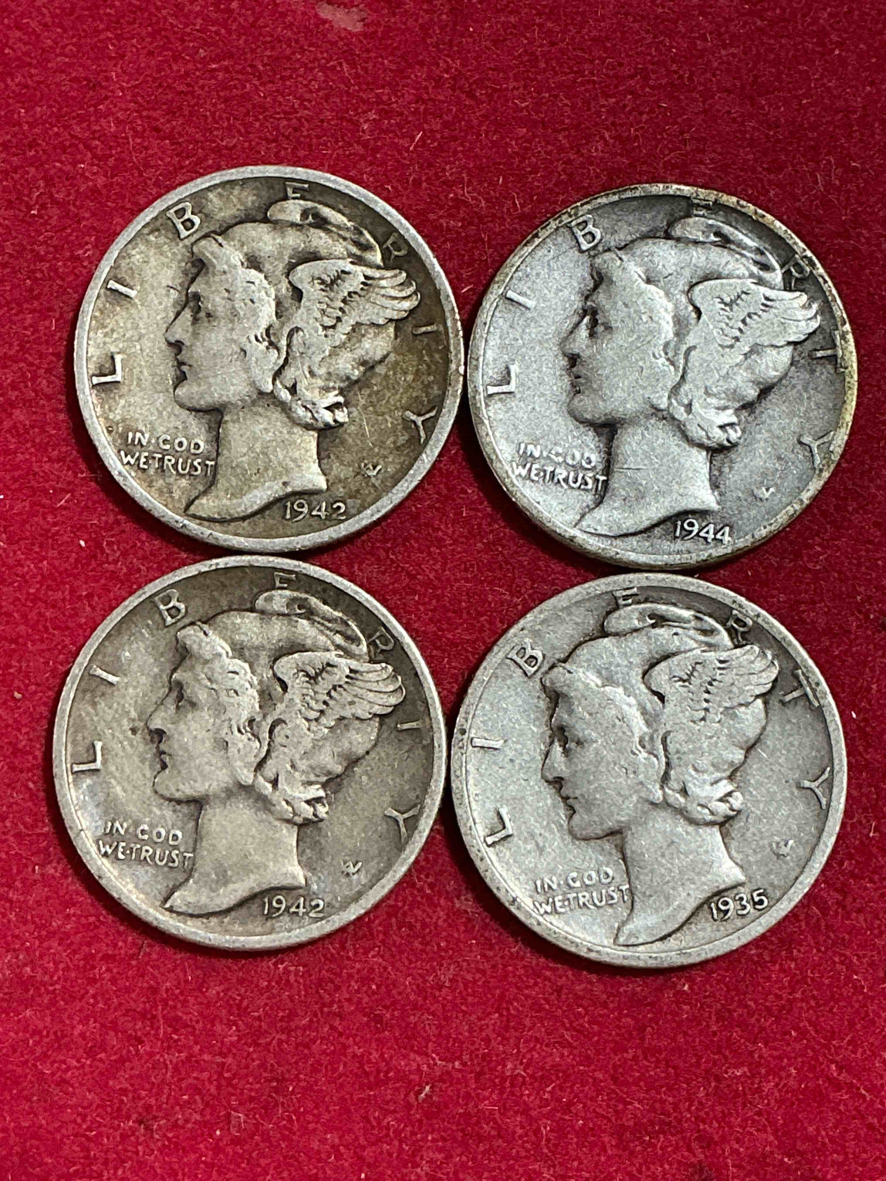 antique u.s. pure fine silver mercury dimes! silver mercury dimes were minted from 1916-1945 & have become serious collector items! check out these awesome examples, all in nice, circulated condition with visible dates & varying years! rare to have visible dates! makes for a great investment in precious metals, mercury dimes are 90% pure fine silver! they don't make em' like this anymore!
