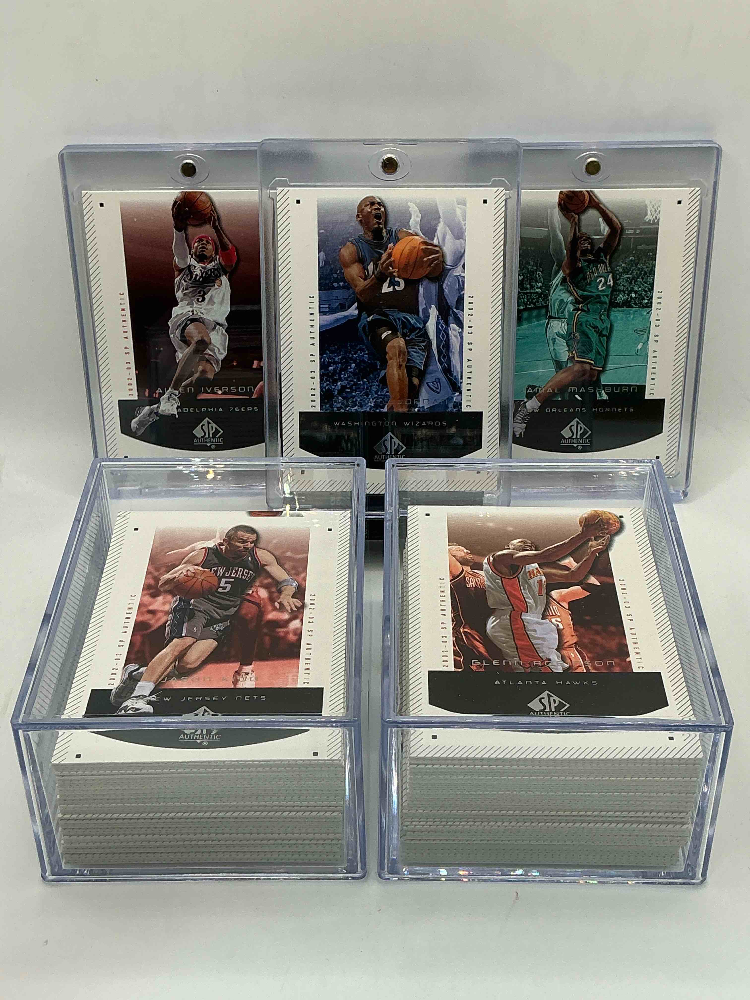 2002-03 Basketball WOW!  Super Rare Upper Deck SP Authentic NBA Basketball Cards, Complete All 100 Cards From Year!  Includes Rare Key Michael Jordan & Allen Iverson Cards & So Much More!  Excellent Condition!  A Serious, Rare, Complete Collector Item! 
