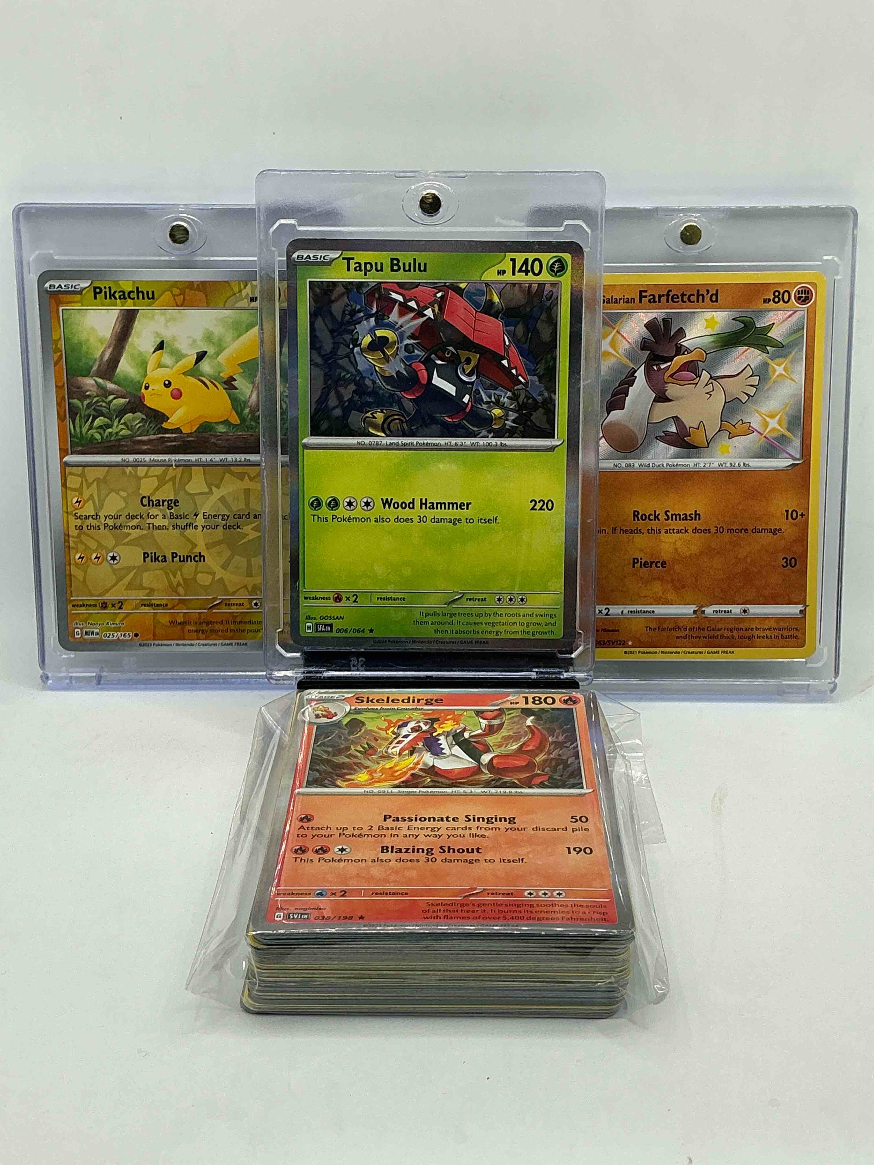 Pokémon Party! Tapu Bulu! Galarian Farfetch’d! Pikachu! Along With 50 Other Pokémon Heroes, Holos, Legends & Commons- Including Holographic Cards, Stage 2 Cards, Holos In All Forms & More! Also Includes 36 Non Holo Common/ Uncommon Basic & First Stage Cards Trainers & Energy Too! Perfect Set For Collectors & Enthusiasts!