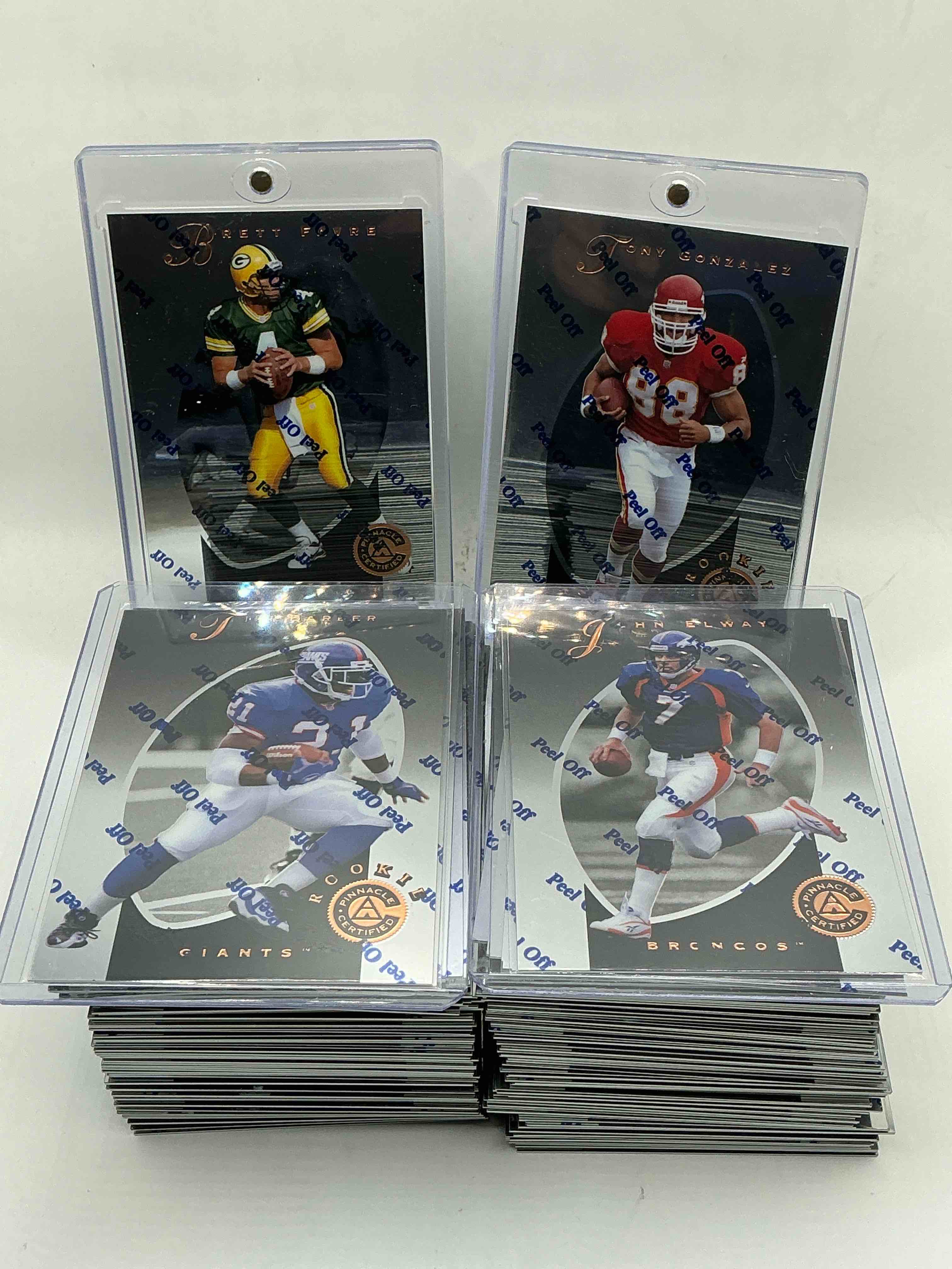 1997 Pinnacle Certified Football 150 Card Craziness! Tony Gonzalez & Tiki Barber Rookies! Jerry Rice, Dan Marino, Emmitt Smith & More! Awesome, High Quality Cards! This 150 Card Lot Includes Commons, Legends, Rookies & More!