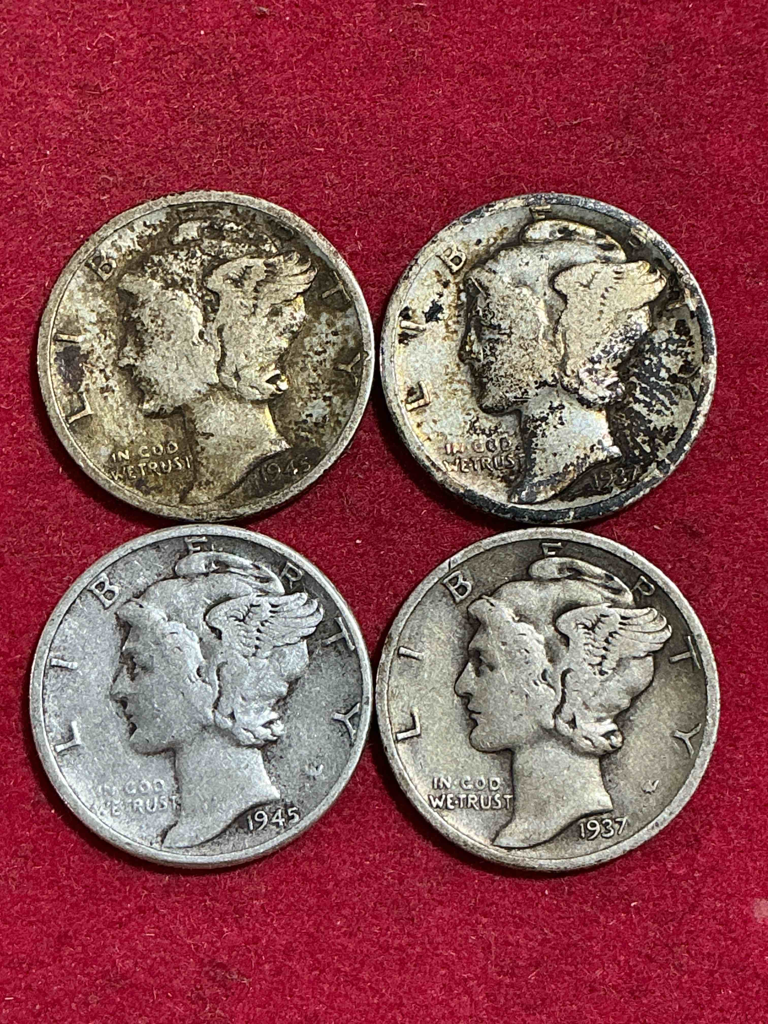 antique u.s. pure fine silver mercury dimes! silver mercury dimes were minted from 1916-1945 & have become serious collector items! check out these awesome examples, all in nice, circulated condition with visible dates & varying years! rare to have visible dates! makes for a great investment in precious metals, mercury dimes are 90% pure fine silver! they don't make em' like this anymore!