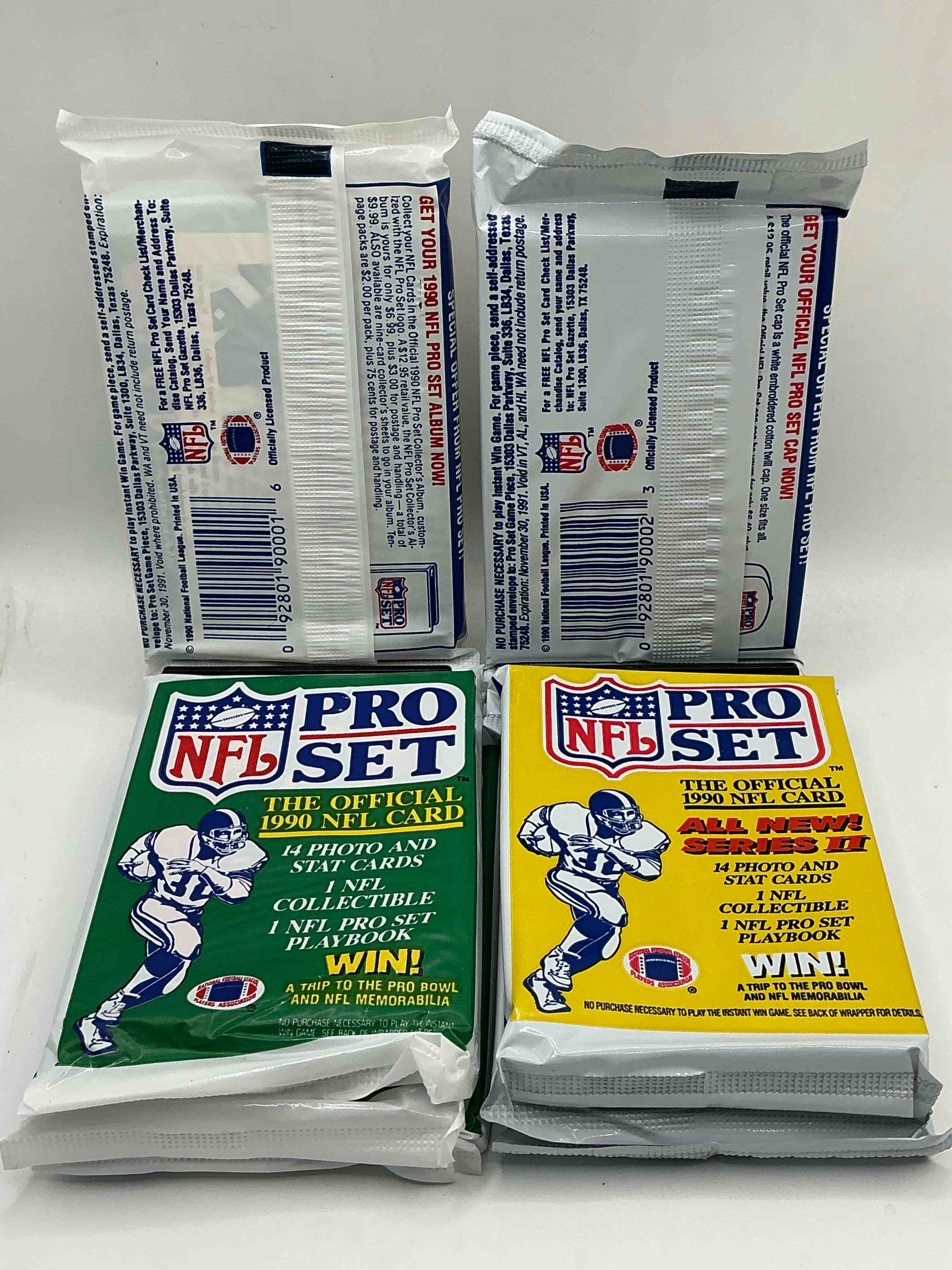 Condition photo showing New/Like New for wow! 1990 pro set football sealed card packs, series i & ii, direct from original retail case!highly sought after by collectors as this year is loaded with high profile cards!search for cards from barry sanders, deion sanders, troy aikman, michael irvin & much more! getting hard to find!