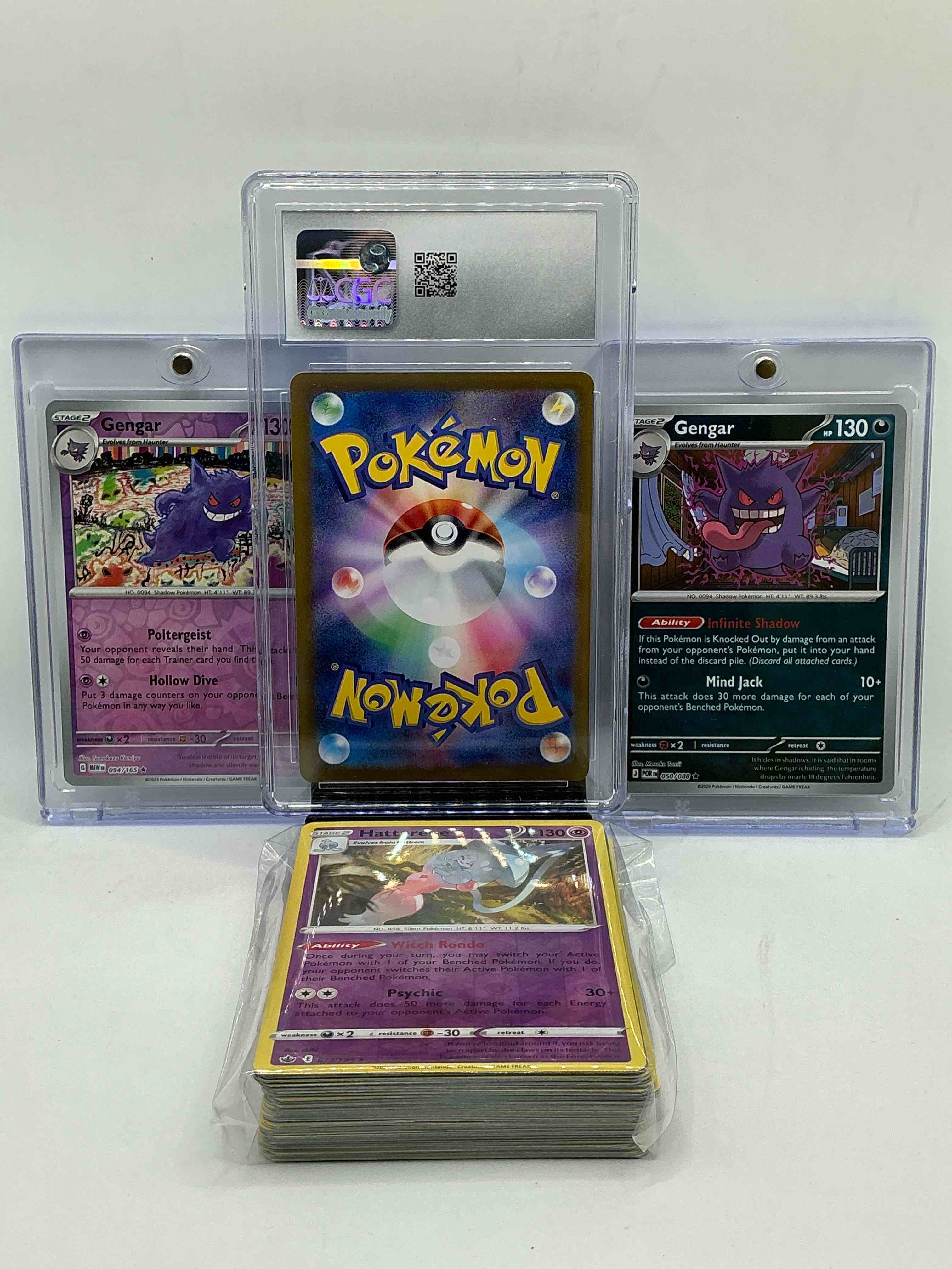 Condition photo showing New/Like New for pokémon palooza! japanese gengar ex! along with 50 other pokémon heroes, holos, legends & commons- including holographic cards, stage 2 cards, holos in all forms & more! also includes 36 non holo common/ uncommon basic & first stage cards trainers & energy too! perfect set for collectors & enthusiasts!