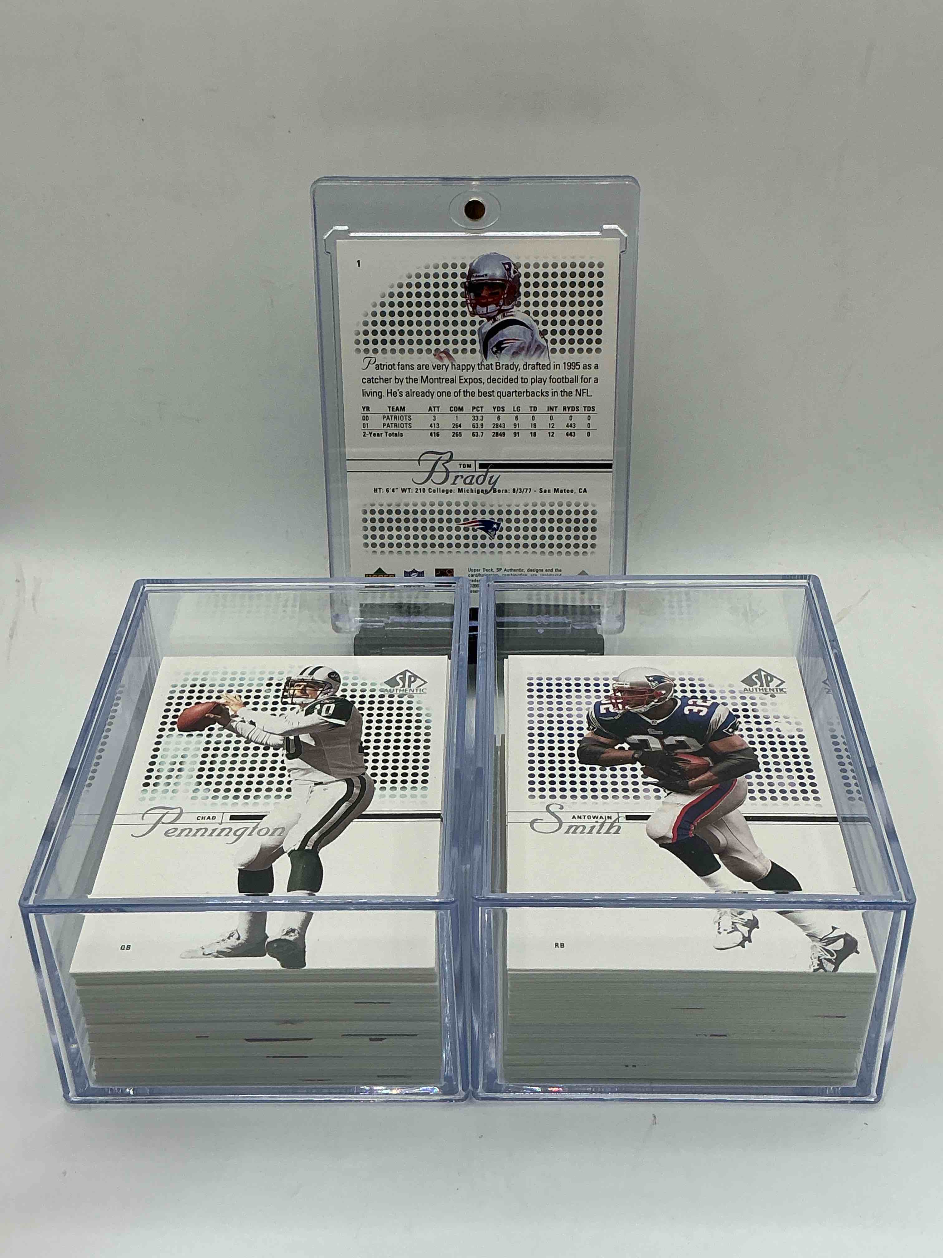 Condition photo showing New/Like New for 2002 early rare tom brady! 2002 upper deck sp authentic 75 card craziness! all 75 cards included in this super rare collection! all the legends from the early 2000’s all included here! wow!
