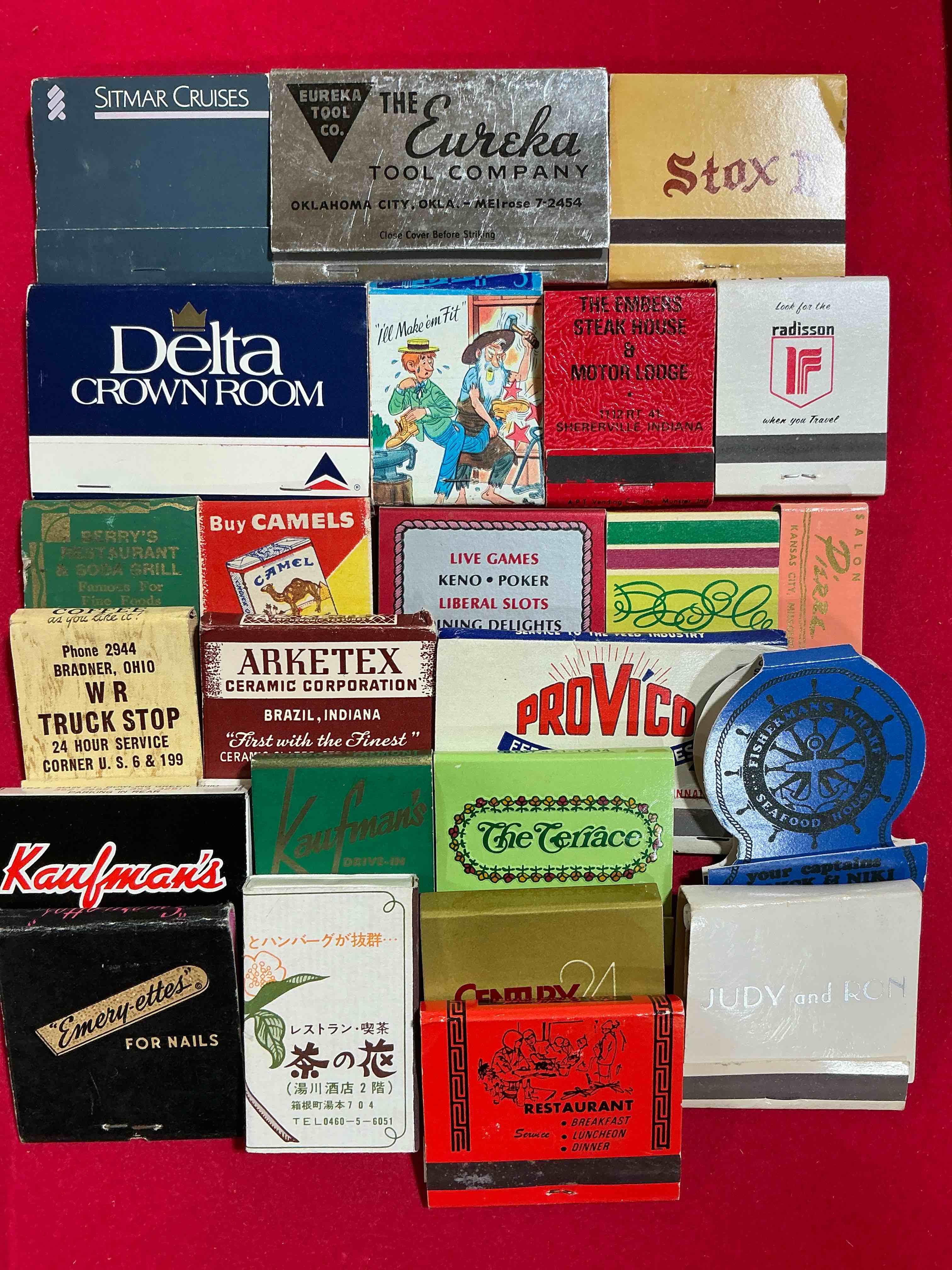 vintage matchbooks! a crazy hard to collect collection of matchbooks from all over, many from places that no longer exist! collection spans decades & decades! most books are complete with all matches! one of a kind collection! all original & impossible to find anywhere else!