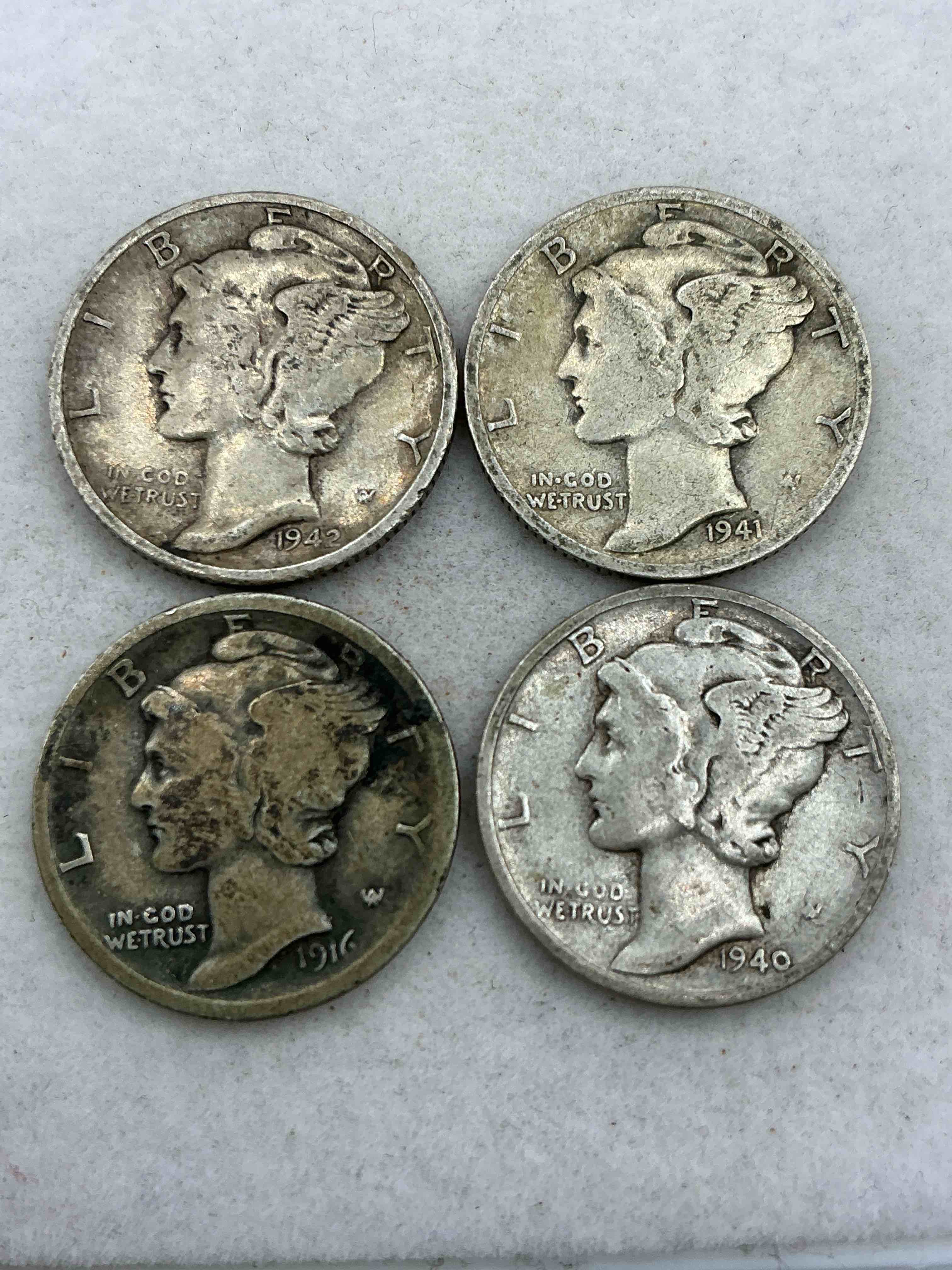antique u.s. pure fine silver mercury dimes! silver mercury dimes were minted from 1916-1945 & have become serious collector items! check out these awesome examples, all in nice, circulated condition with visible dates & varying years! rare to have visible dates! makes for a great investment in precious metals, mercury dimes are 90% pure fine silver! they don't make em' like this anymore!