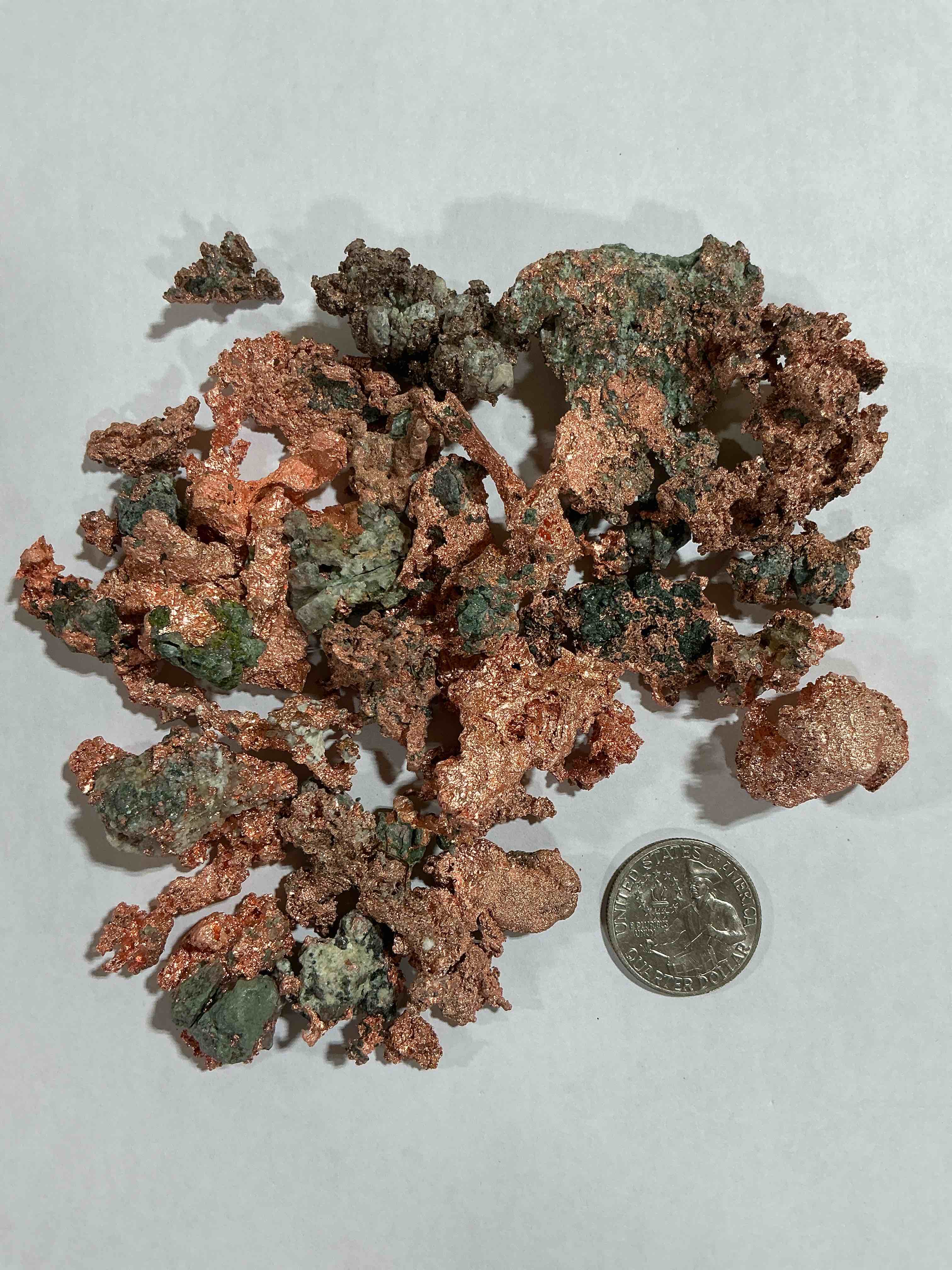 copper wow!  large native michigan raw copper nuggets, straight from michigan copper mine!  rare in unrefined form, each one unique!  almost impossible to find!  total weight of nuggets approx 1/2 pound!  