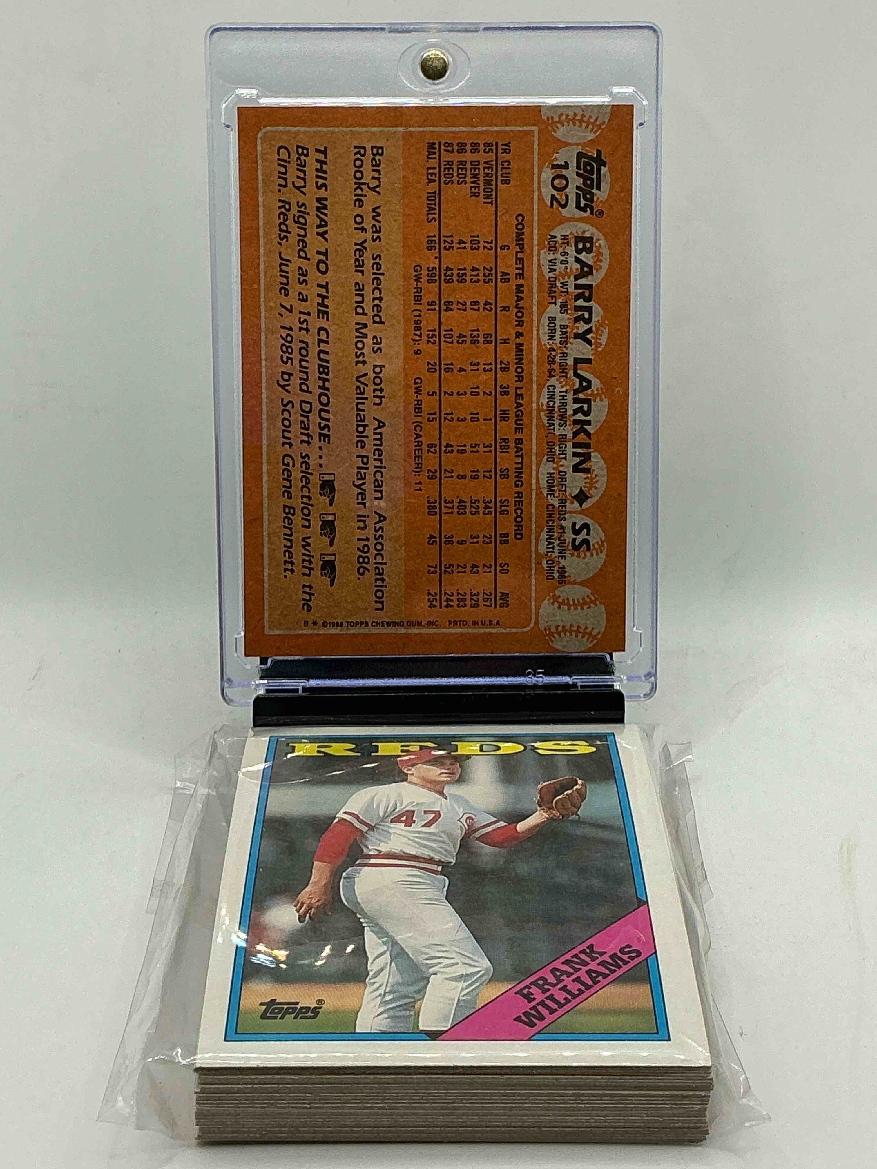 Condition photo showing New/Like New for 1988 reds topps baseball team set! vintage reds lot! barry larkin, dave concepcion & more! 80’s baseball history… cincinnati reds!