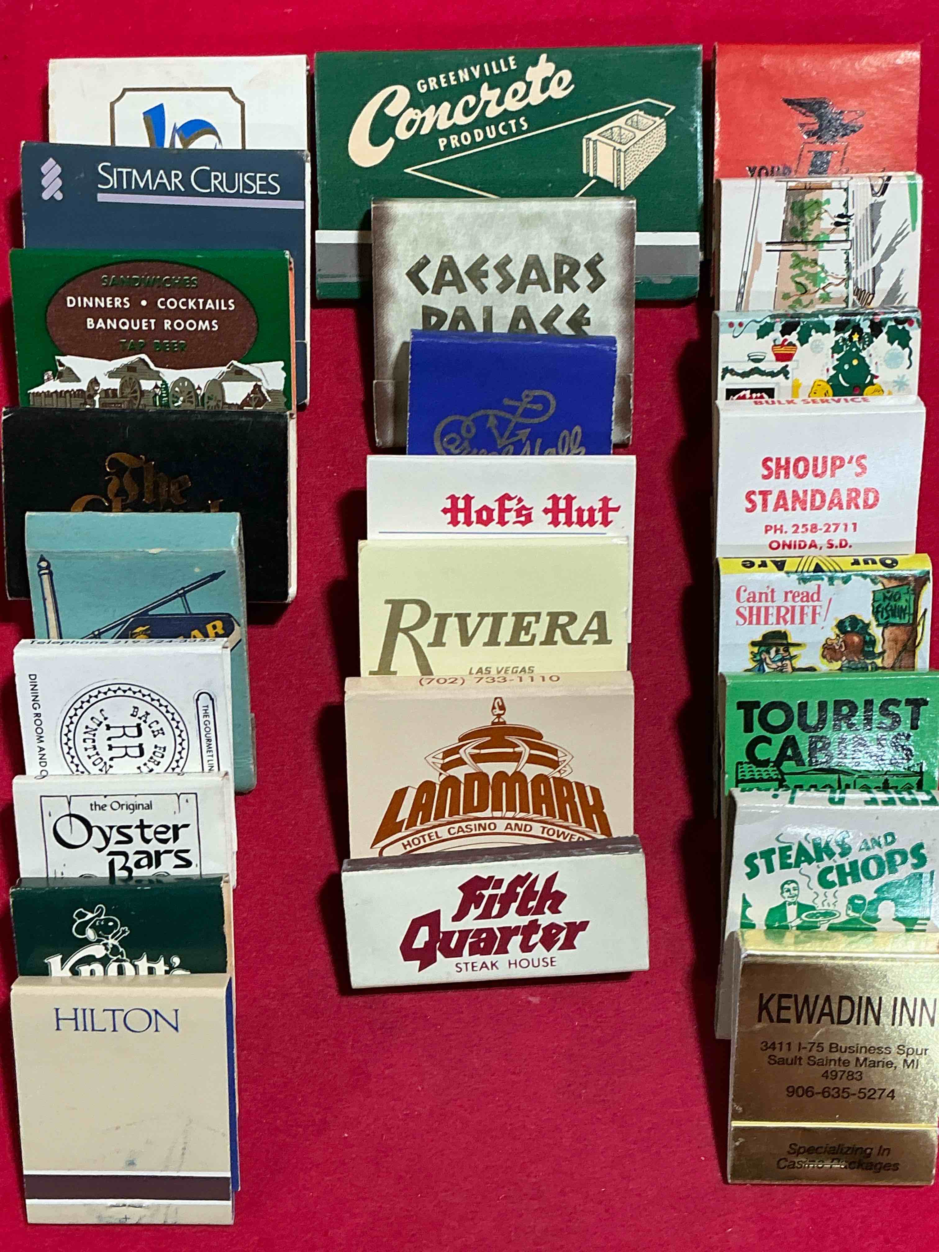 vintage matchbooks! a crazy hard to collect collection of matchbooks from all over, many from places that no longer exist! collection spans decades & decades! most books are complete with all matches! one of a kind collection! all original & impossible to find anywhere else!