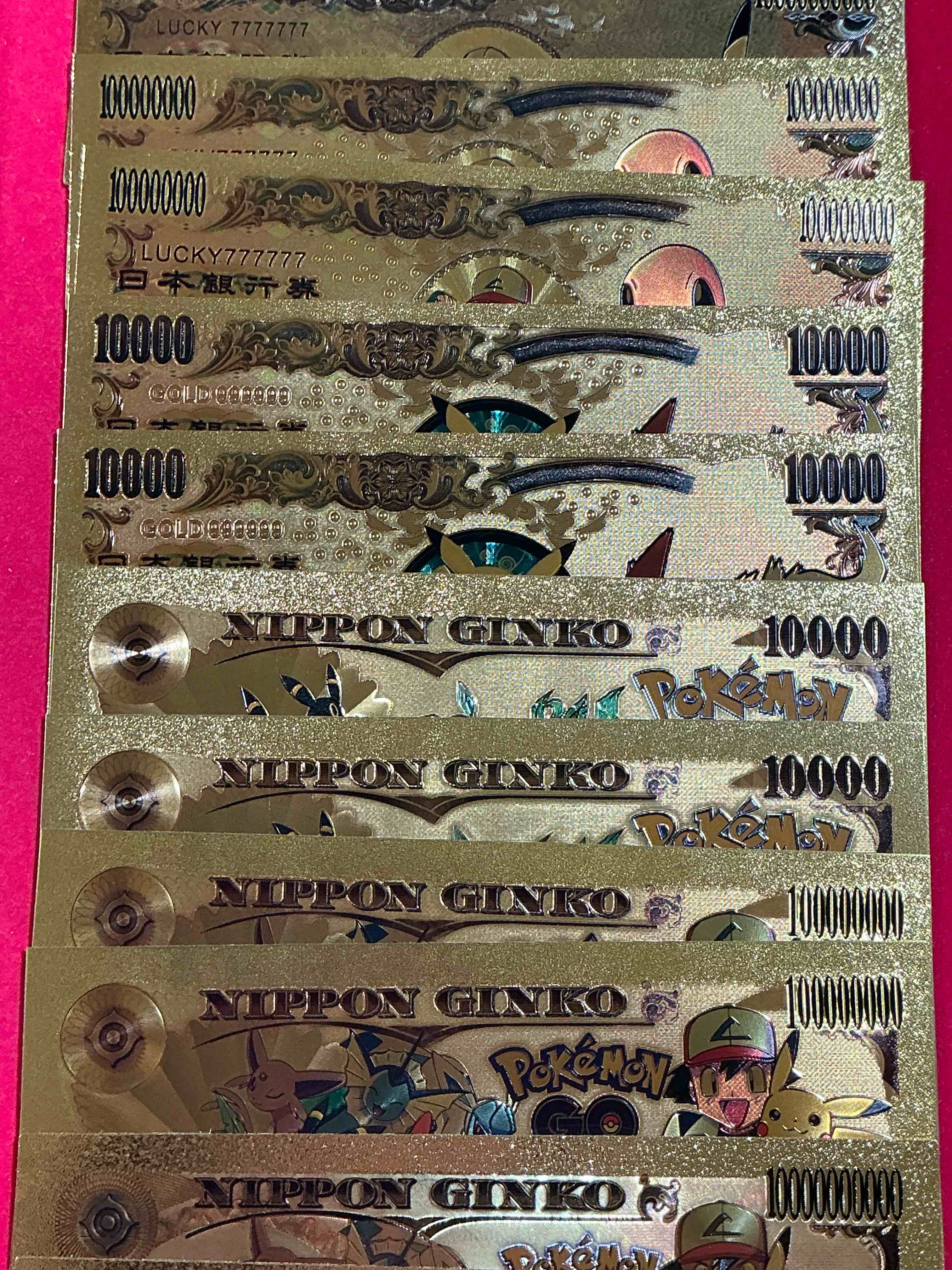 Condition photo showing New/Like New for pokémon novelty money in gold color dollars! semi rigid & sturdy! ultra cool novelty pokémon bill with the most popular characters & cool designs! rare & hard to get!