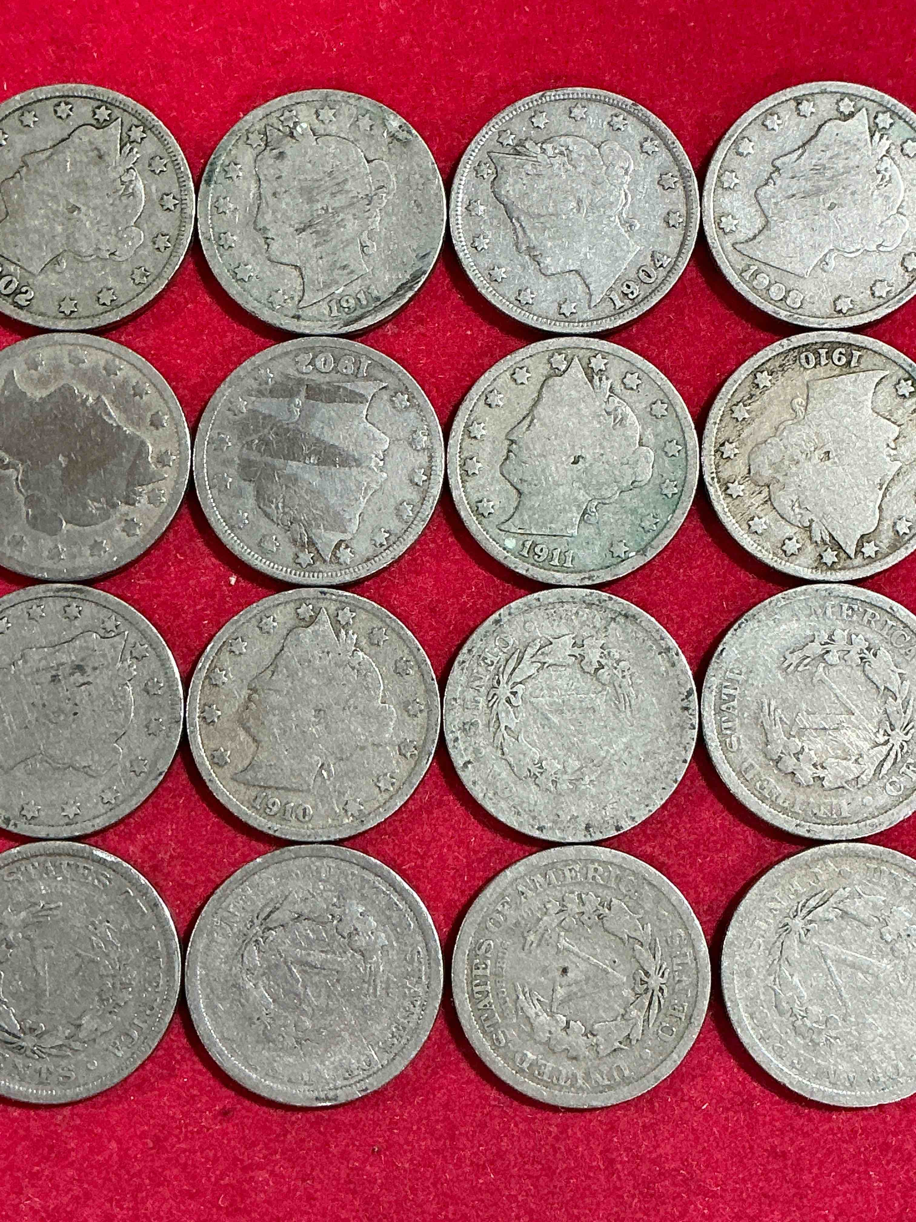 Condition photo showing Good Condition for antique u.s. v nickels! think of the history these coins have seen!, liberty head v nickels were minted up until 1913 & were the style of nickels before buffalo nickels. own some cool pieces of history! rare to see these coins with the "date on" in circulated condition!