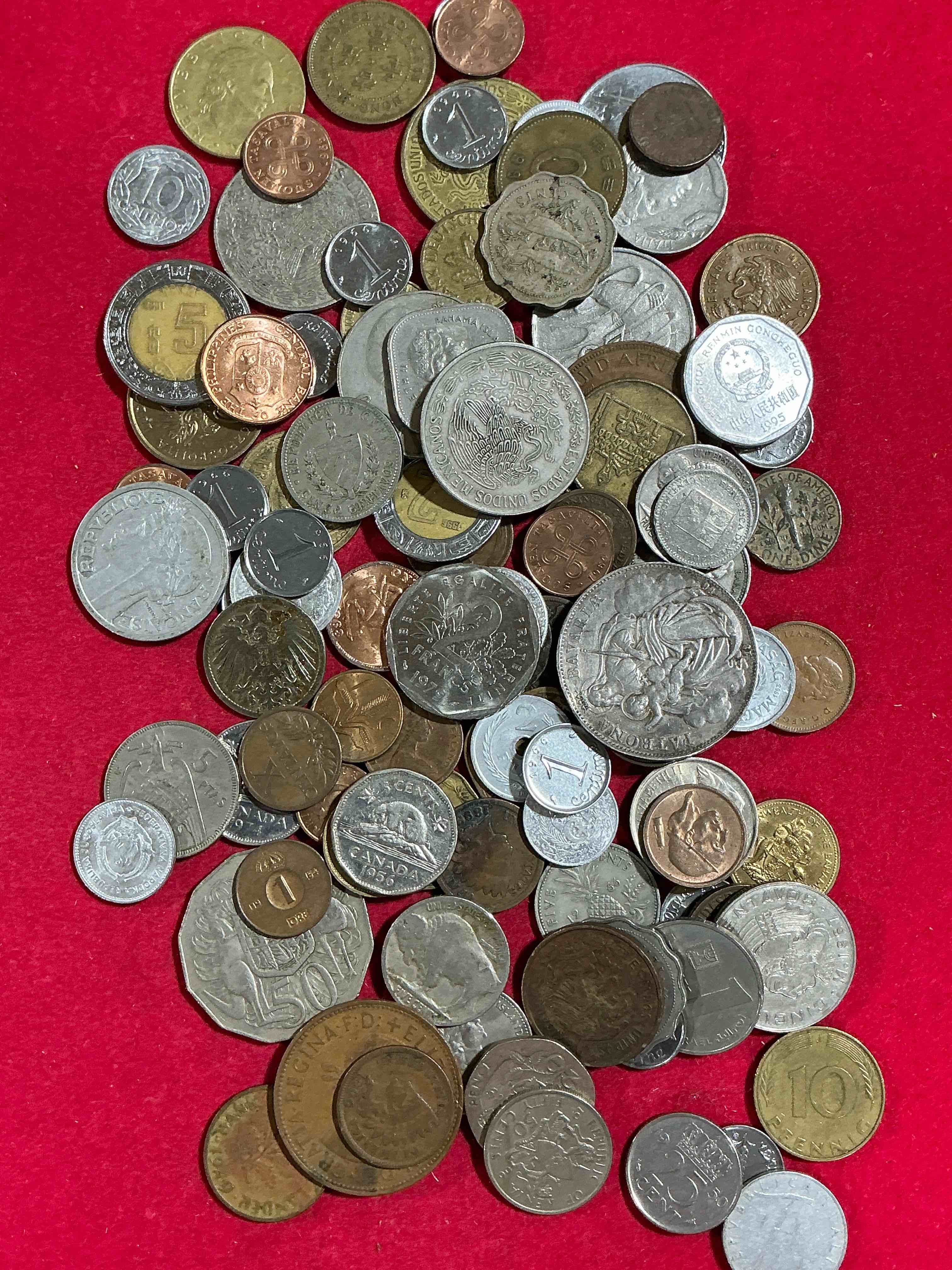 Condition photo showing Good Condition for world coins, antique & vintage! each lot is unique! many different years, countries, sizes & exotic places. this cool collection of antique coins from around the world is loads of fun! have fun identifying each coin & country as a great educational tool! a great investment too!