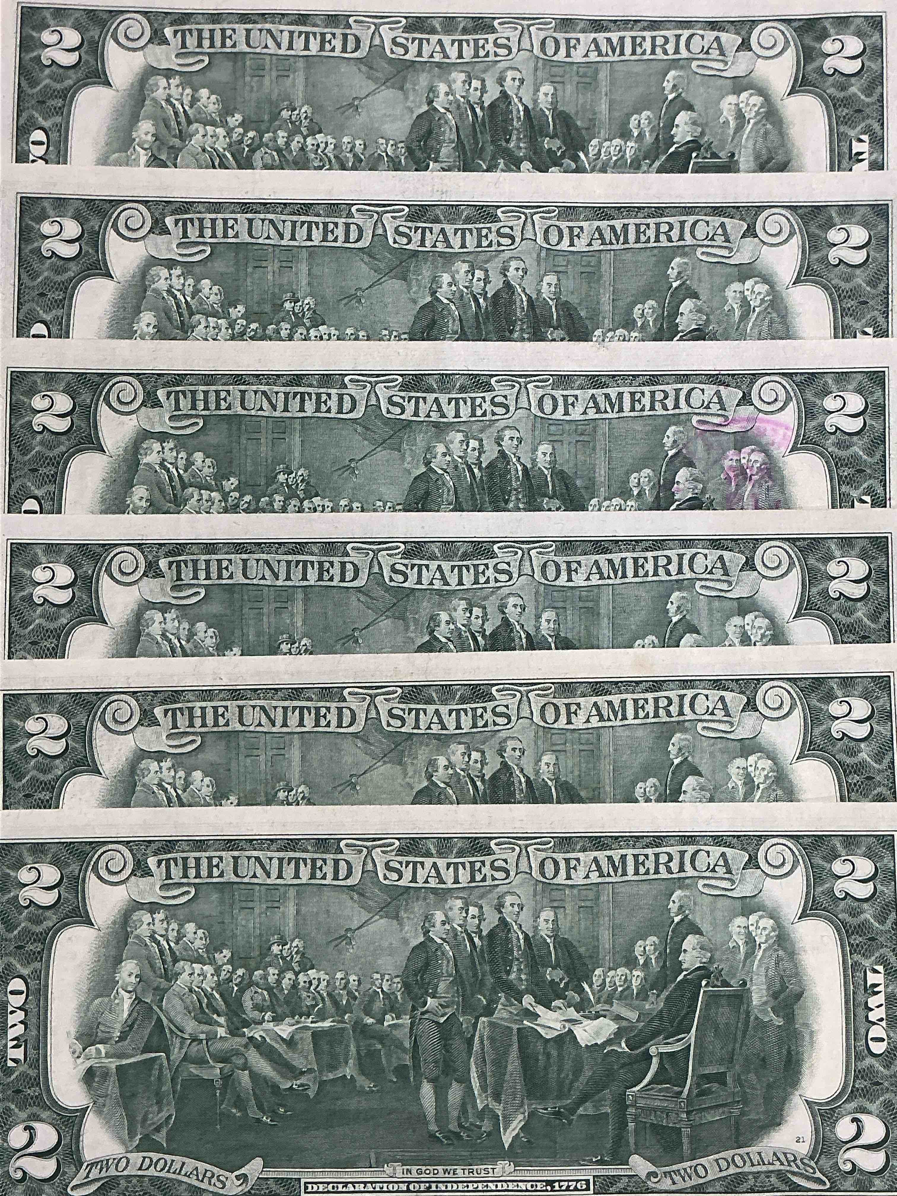 Condition photo showing Good Condition for 1976 bicentennial treasure! something authentic you may never see again! 1976 series two dollar bills, postmarked & postage stamped from 1976! these original 1976 bills are still legal tender & exceptionally rare! a serious collector item, wow!