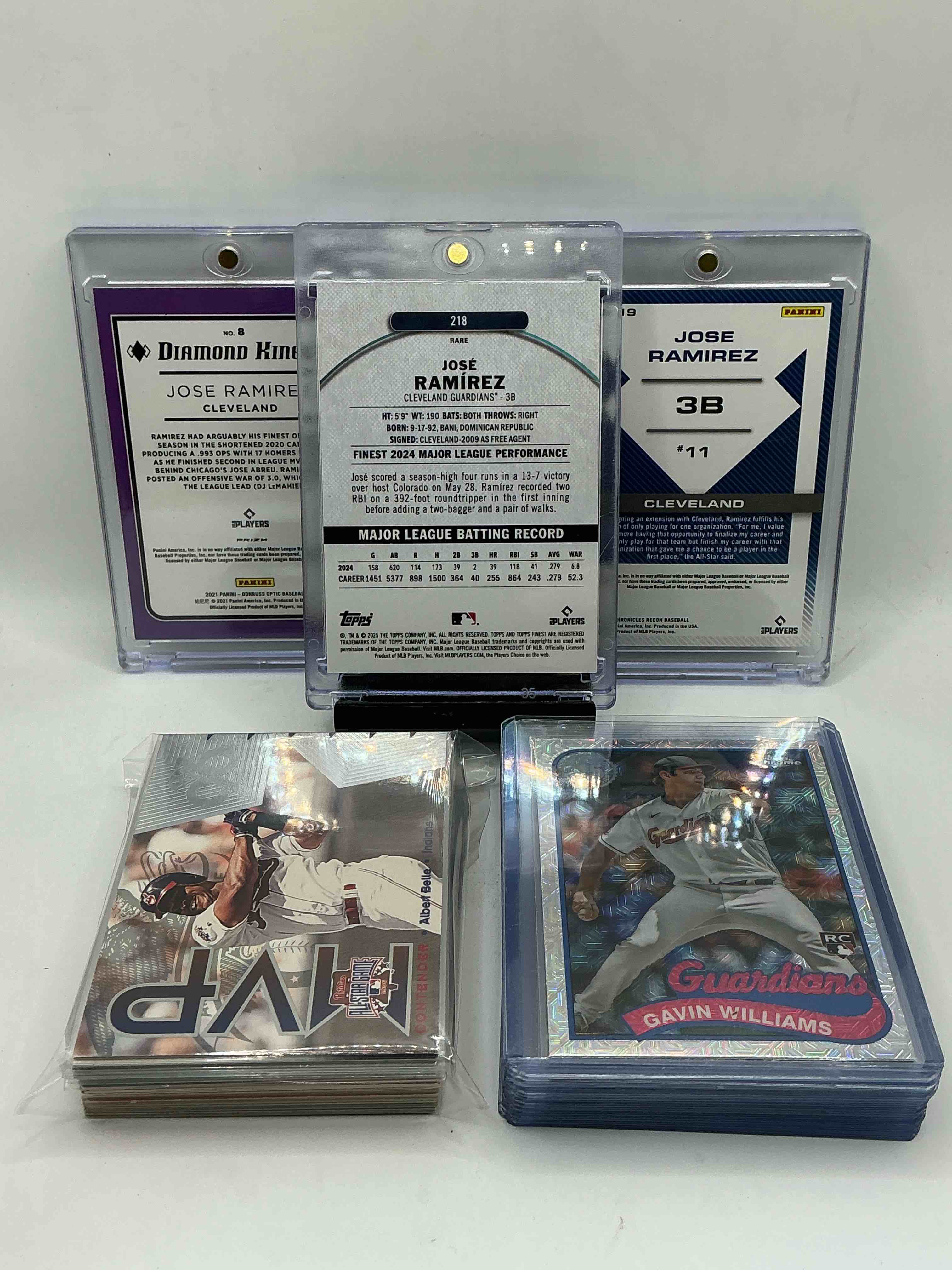 Condition photo showing New/Like New for cleveland indians madness! 2025 topps finest josé ramírez numbered 09/10! wow! optic diamond kings prizm jose ramirez! gavin williams topps chrome silver rookie! so many more indians legends, heroes, rookies & commons all included in this 50 card lot!