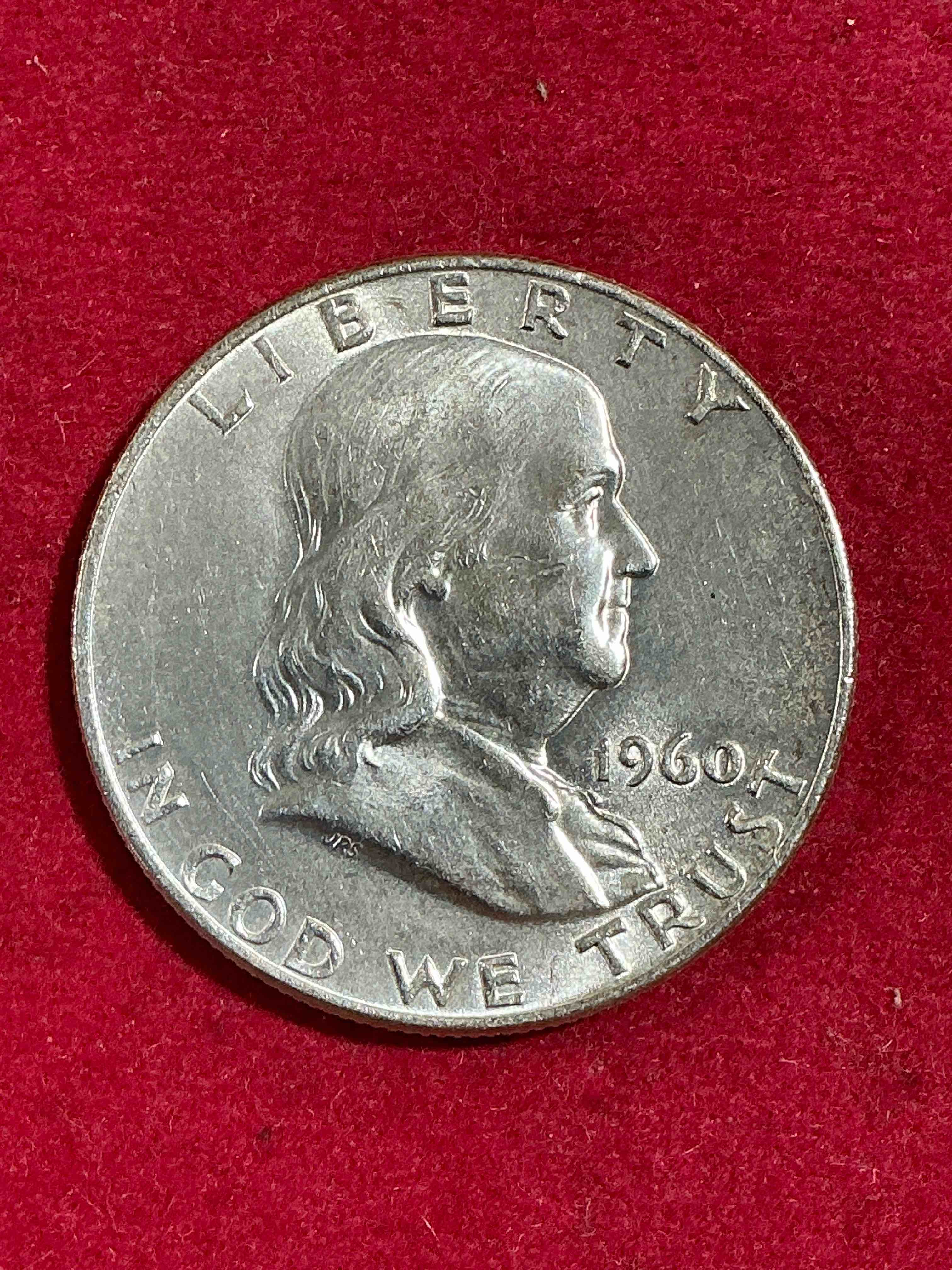 ben franklin silver! pre 1965 silver u.s. half dollar coin! before 1965 american half dollars were actually silver, here is a rare 1960 version in good condition! great for investing in precious metals! these heavy half dollars were minted at 90% silver and 10% copper, giving them a net weight of .36169 ounces of pure silver per coin! very rare in this great condition!