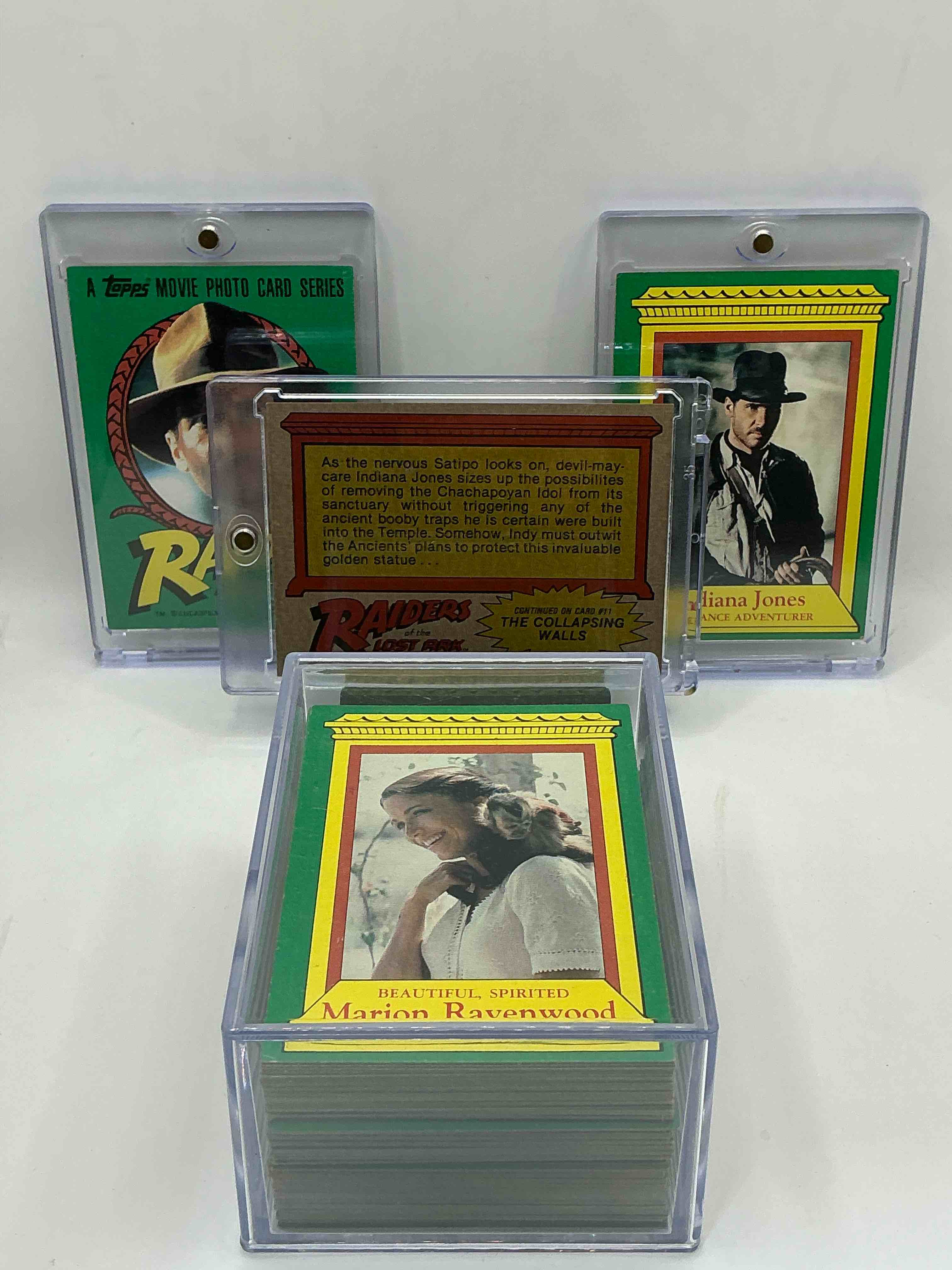 Condition photo showing New/Like New for 1981 indiana jones raiders of the lost ark! complete, authentic & original indy jones raiders of the lost ark cards, complete 88 card wow!  excellent condition!  own a serious movie history collectible!  very hard to find complete!  