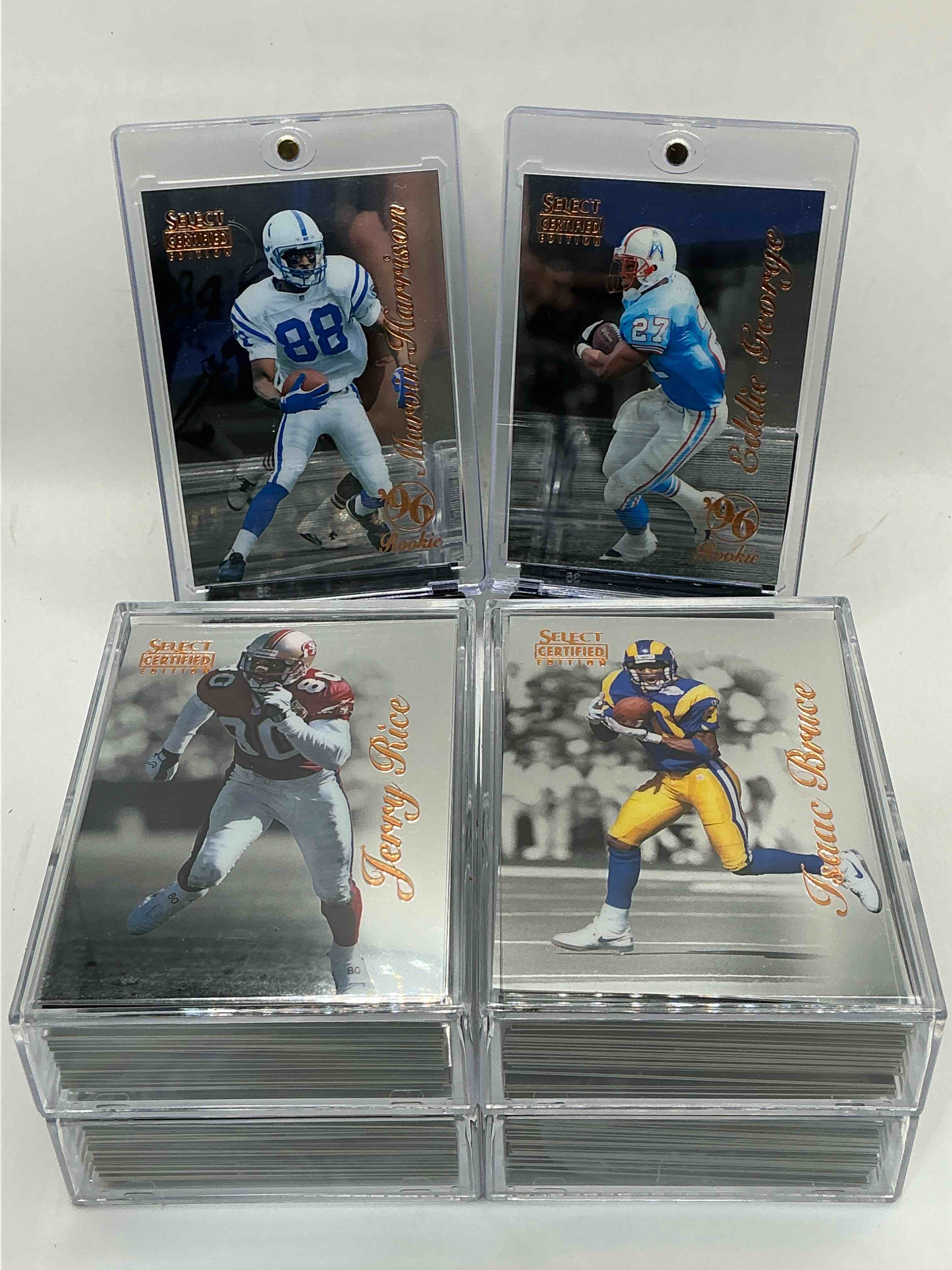 1996 ultra rare complete football set!  1996 select certified football complete 125 card set, excellent condition!  this rare set includes key rookies from marvin harrison, eddie george & so much more!  super hard to find complete!  a rare, serious collectible!  