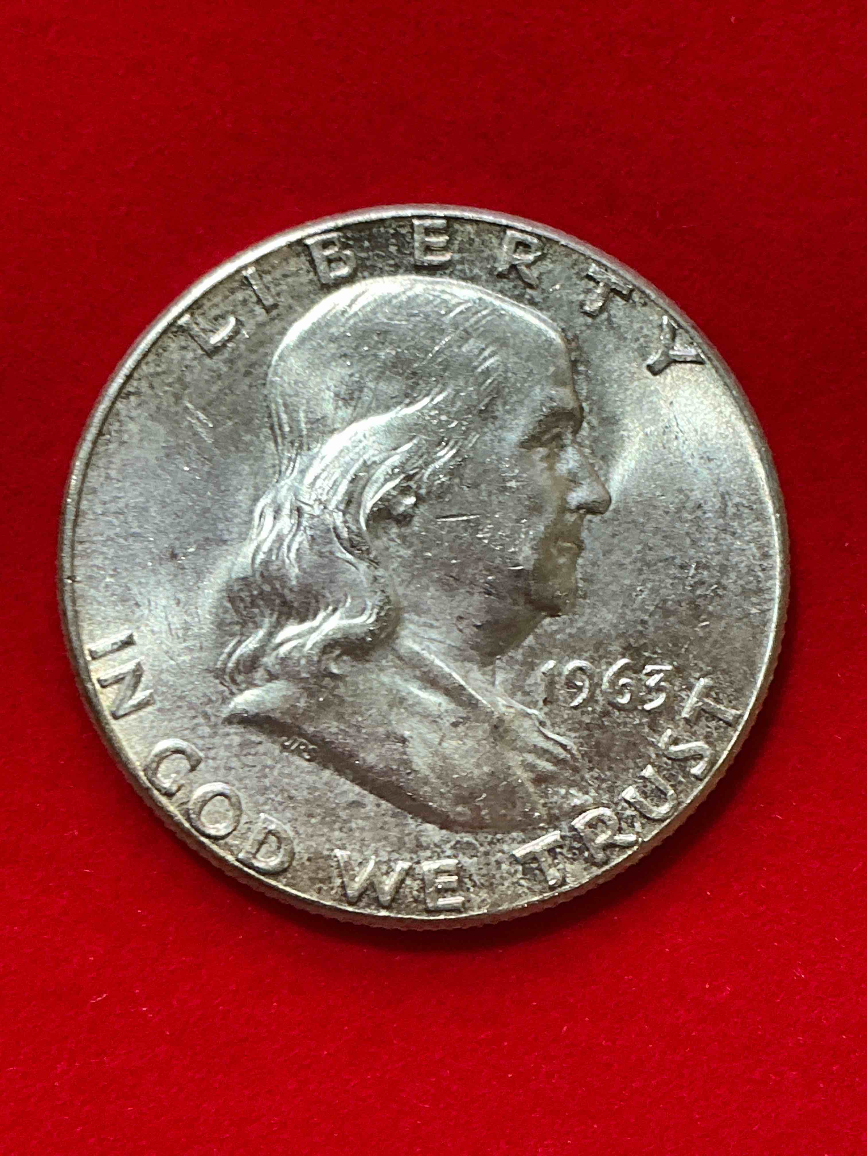 Ben Franklin Silver! Pre 1965 Silver U.S. Half Dollar Coin! Before 1965 American Half Dollars Were Actually Silver, Here Is A Rare 1963 Version in Good Condition! Great For Investing In Precious Metals! These Heavy Half Dollars Were Minted At 90% Silver and 10% Copper, Giving Them A Net Weight Of .36169 Ounces Of Pure Silver Per Coin! Very Rare In This Great Condition!