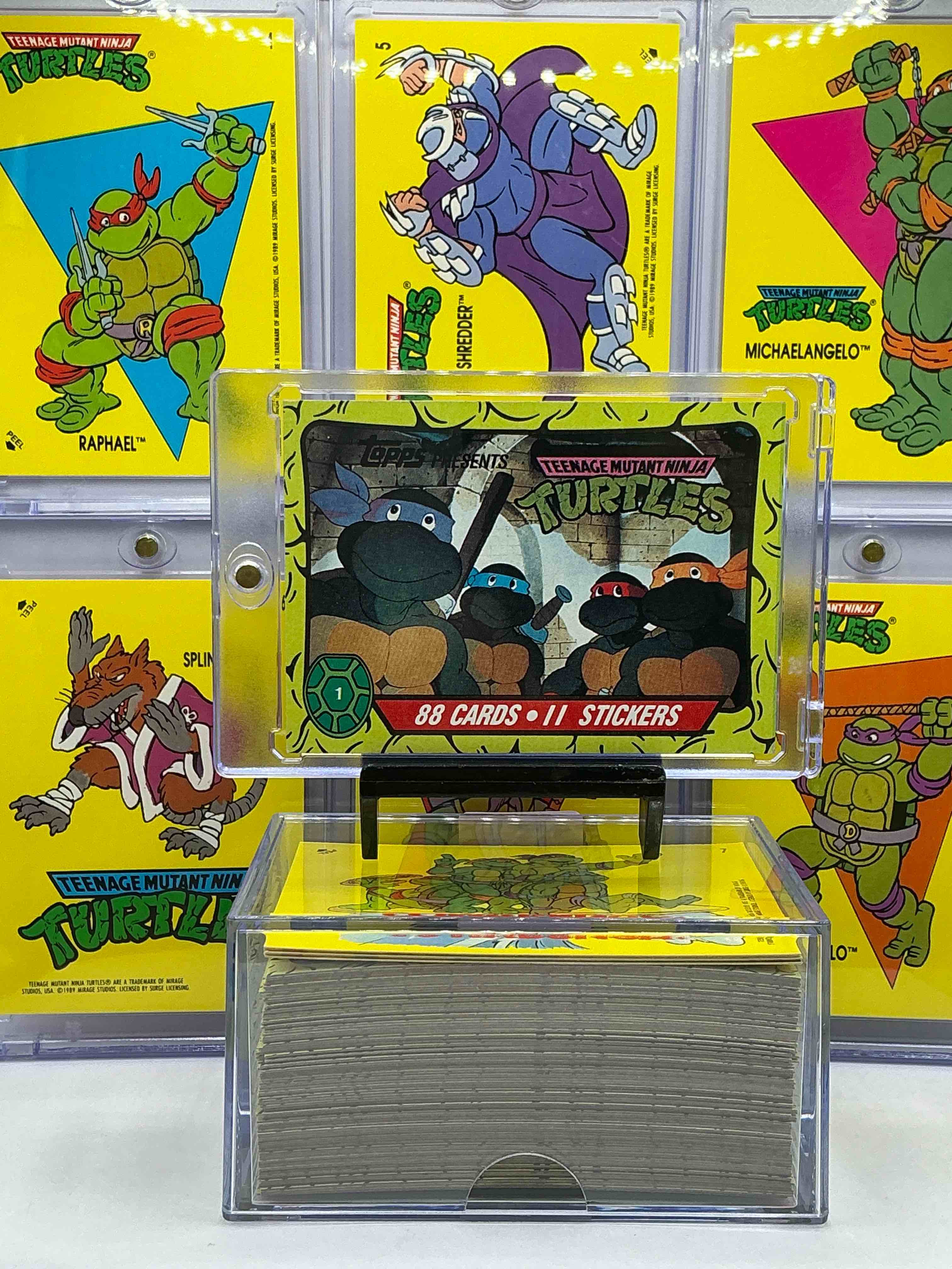 1989 ninja turtle wow!  totally complete original, authentic teenage mutant ninja turtles complete trading card & stickers!  all 88 cards & 11 stickers included, for a total qty of 99! excellent condition!  your chance to own a genuine tmnt original serious collectible! 