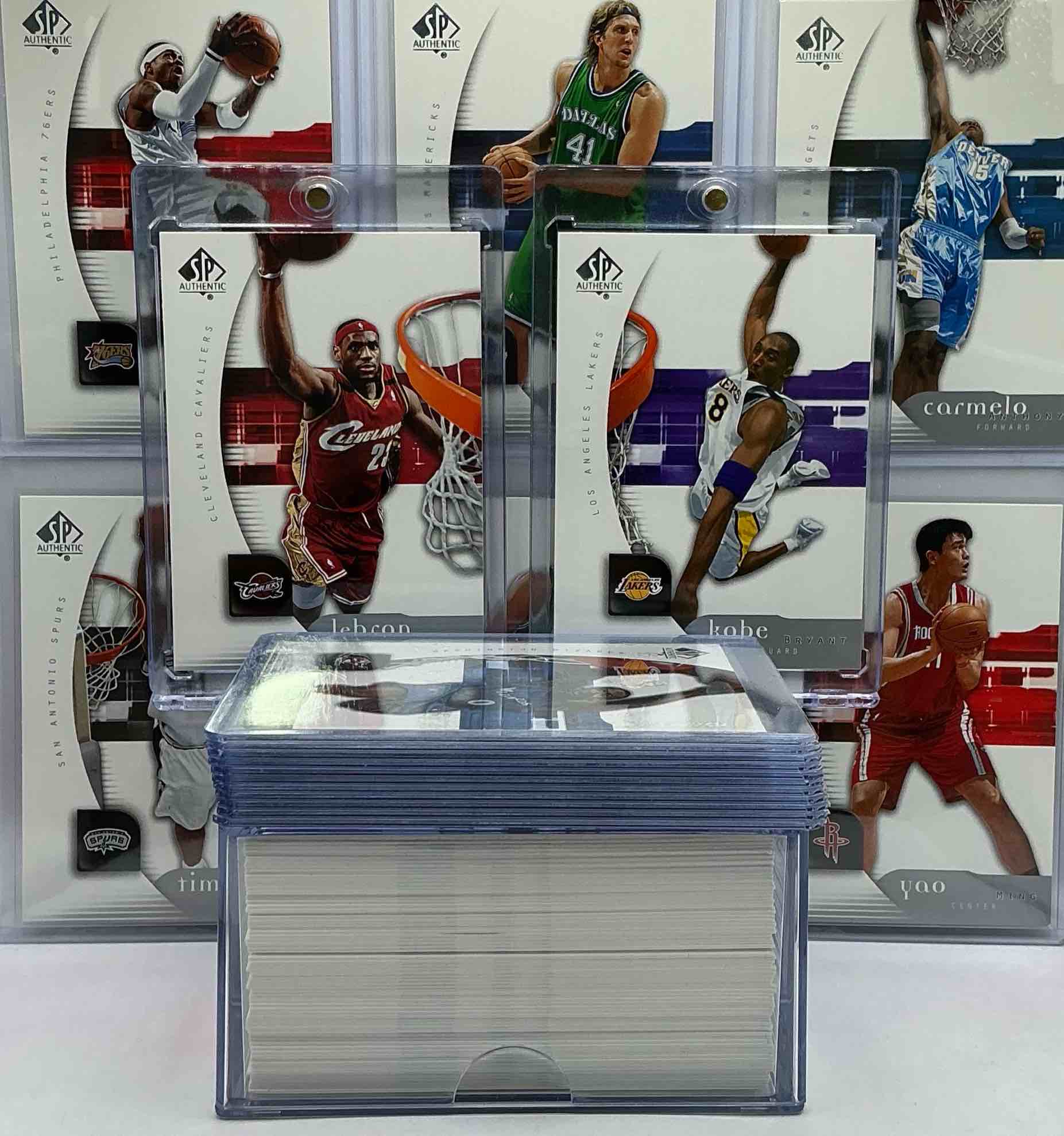 kobe & lebron! basketball insanity! 2005 sp authentic complete 90 card veterans collection! includes some absolute legends! james, bryant, ming, anthony, nowitzki, duncan, iverson, chamberlain & more! some of the legends of the game! 90 cards, all legends & heroes! kobe, bron, jordan & more… all in one place! basketball insanity! get it before it’s gone!