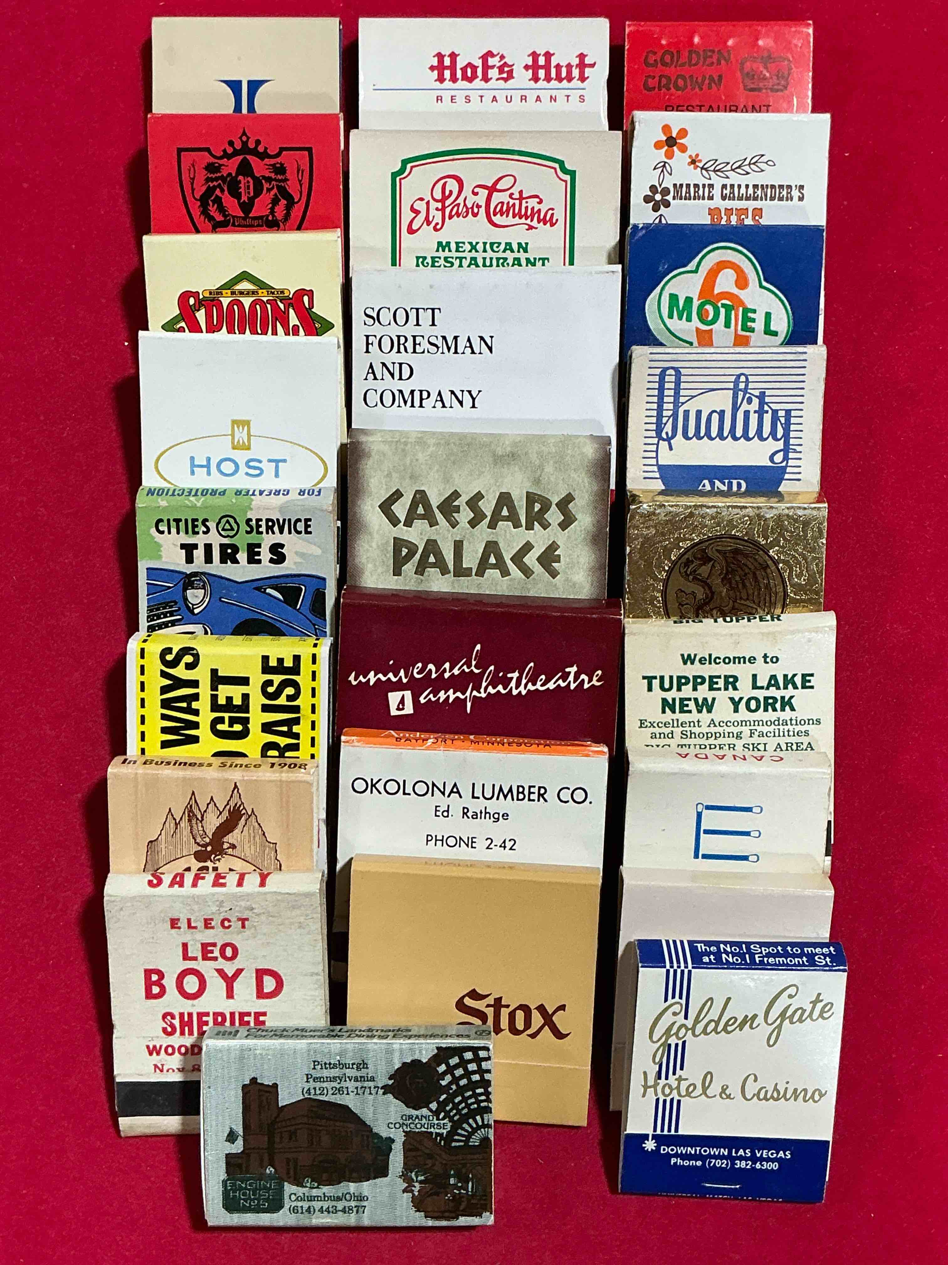 vintage matchbooks! a crazy hard to collect collection of matchbooks from all over, many from places that no longer exist! collection spans decades & decades! most books are complete with all matches! one of a kind collection! all original & impossible to find anywhere else!