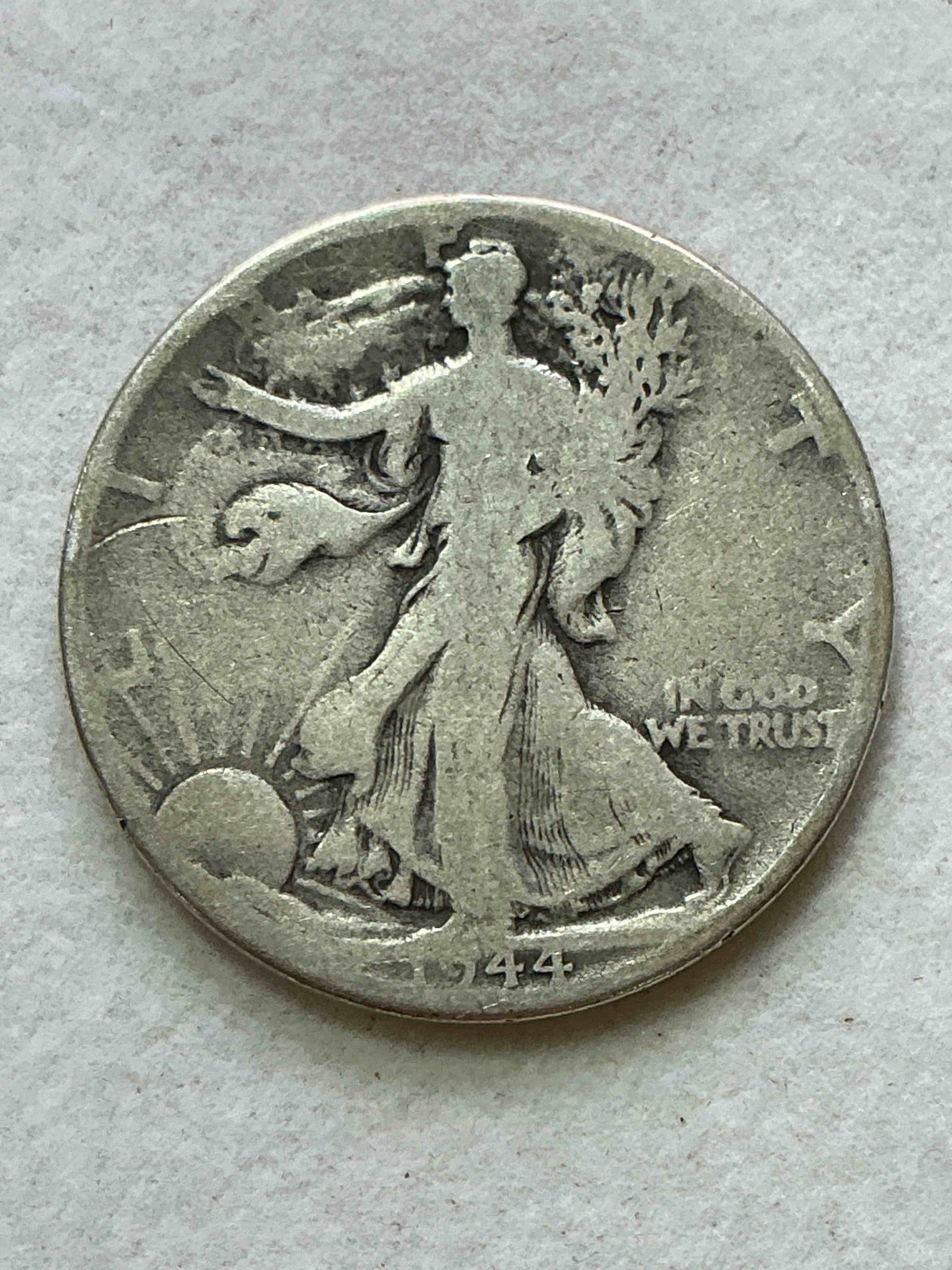 world war ii era silver! antique u.s. silver! liberty walking silver fine u.s. silver half dollar! this striking half dollars were minted from 1916-1947 & have become some of the most collectible coins in history! here is a striking appears uncirculated example from 1944! liberty walking coins are 90% fine u.s. silver, a great investment in precious metal!