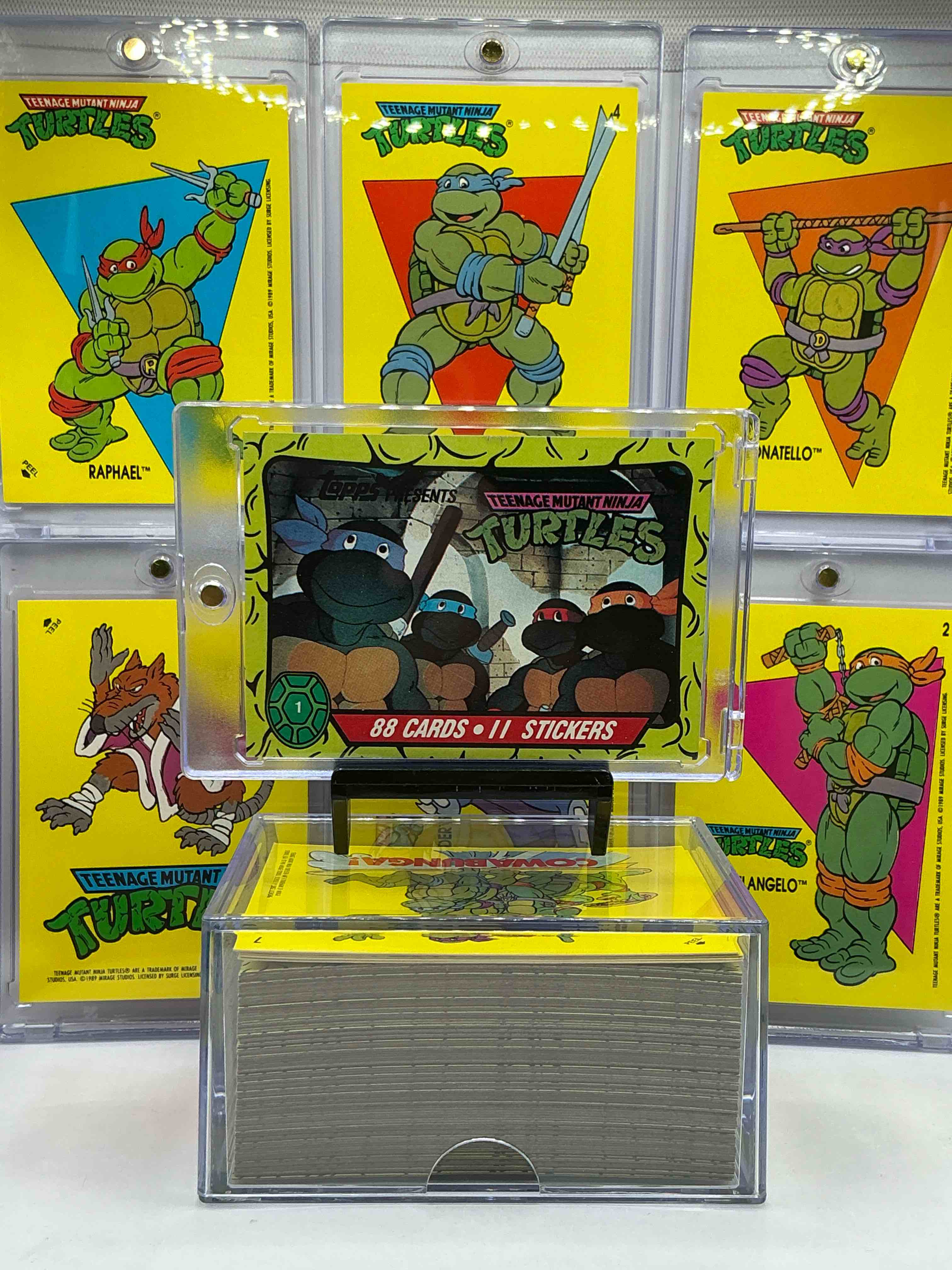 1989 ninja turtle wow!  totally complete original, authentic teenage mutant ninja turtles complete trading card & stickers!  all 88 cards & 11 stickers included, for a total qty of 99! excellent condition!  your chance to own a genuine tmnt original serious collectible! 