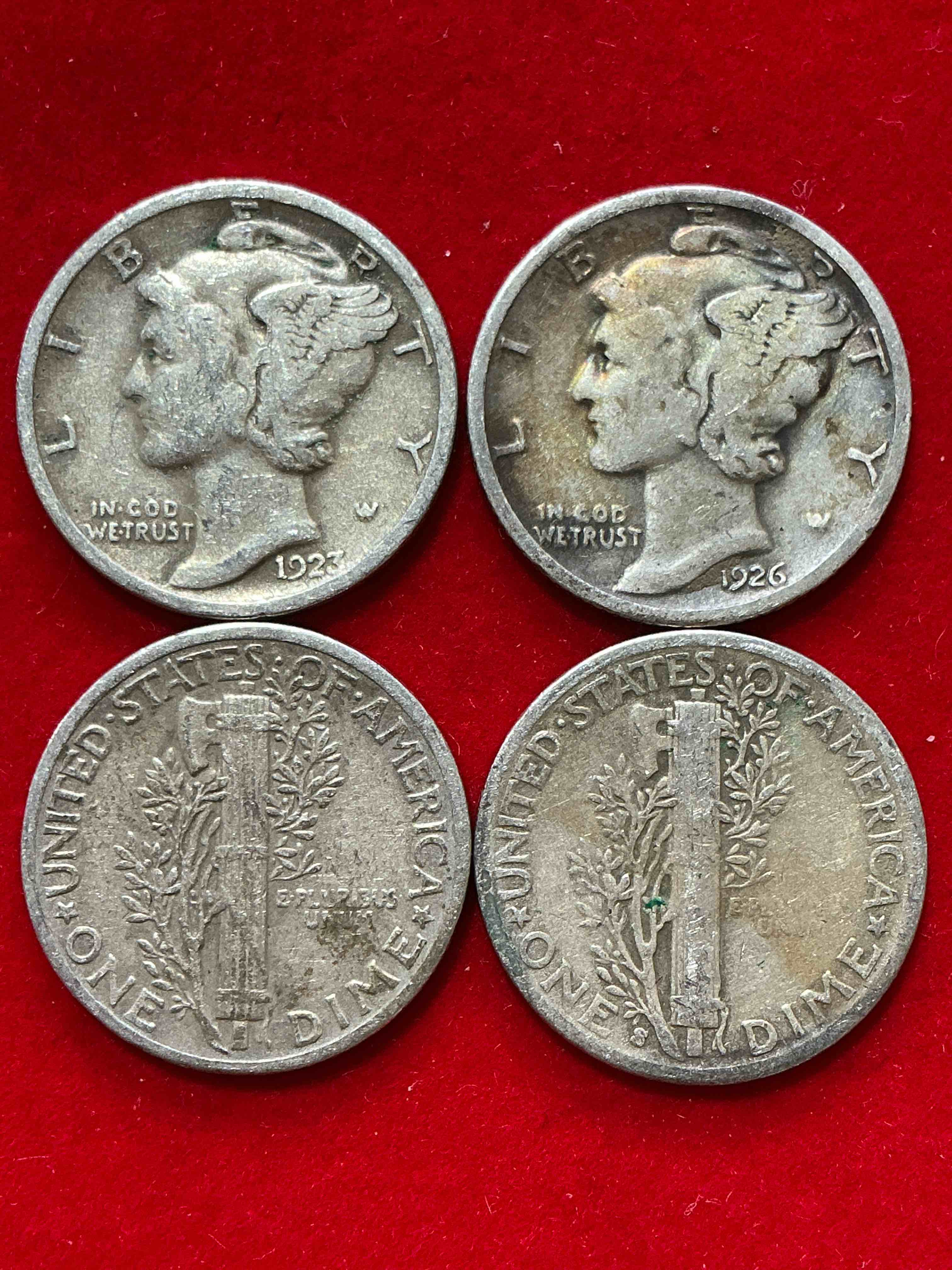 antique u.s. pure fine silver mercury dimes! silver mercury dimes were minted from 1916-1945 & have become serious collector items! check out these awesome examples, all in nice, circulated condition with visible dates & varying years! rare to have visible dates! makes for a great investment in precious metals, mercury dimes are 90% pure fine silver! they don't make em' like this anymore!