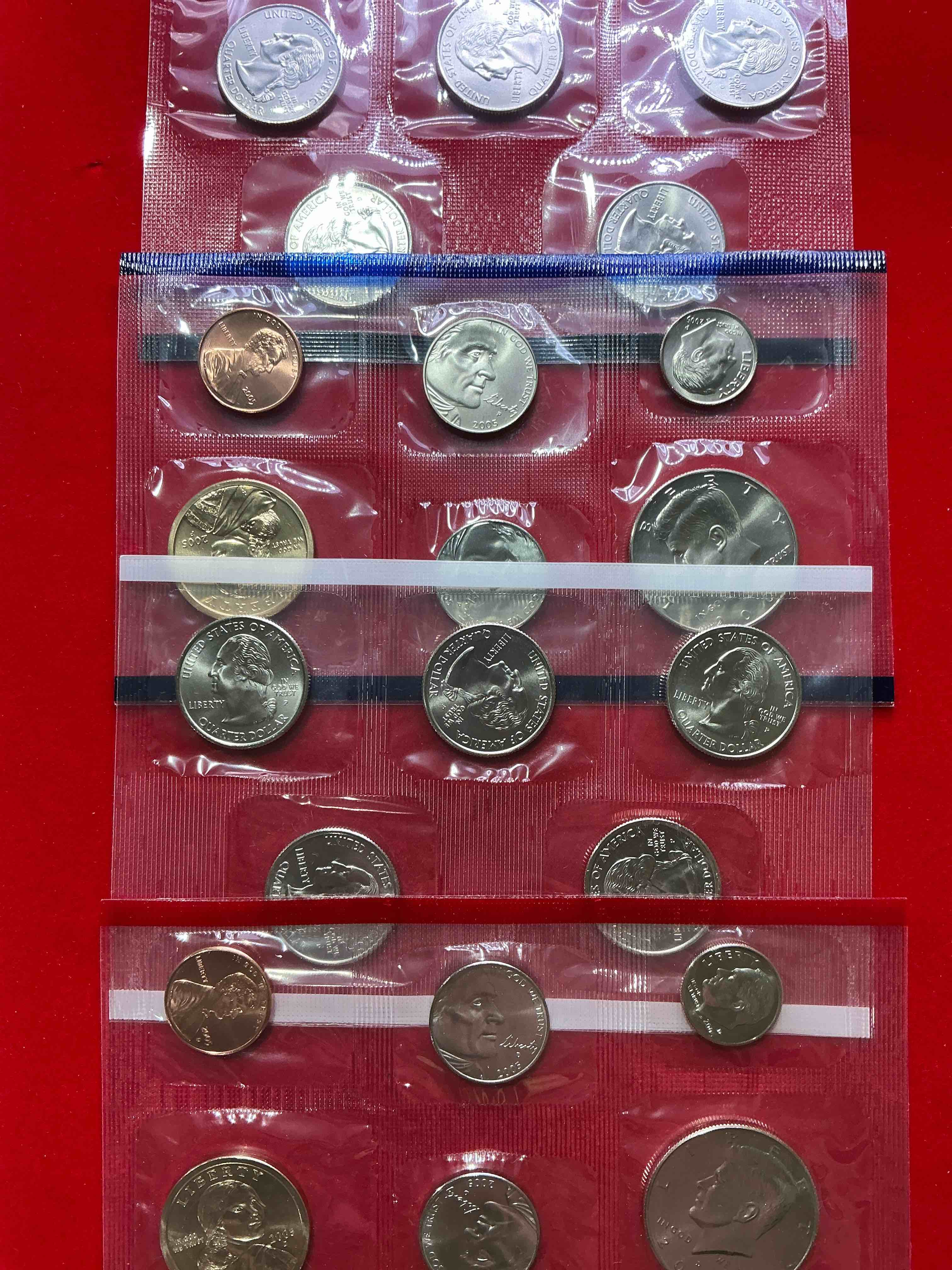 2005 mint coins! uncirculated 22 coins, including sacagawea dollar coins, half dollars, state quarters, dimes, nickels & pennies! insane mint coins!