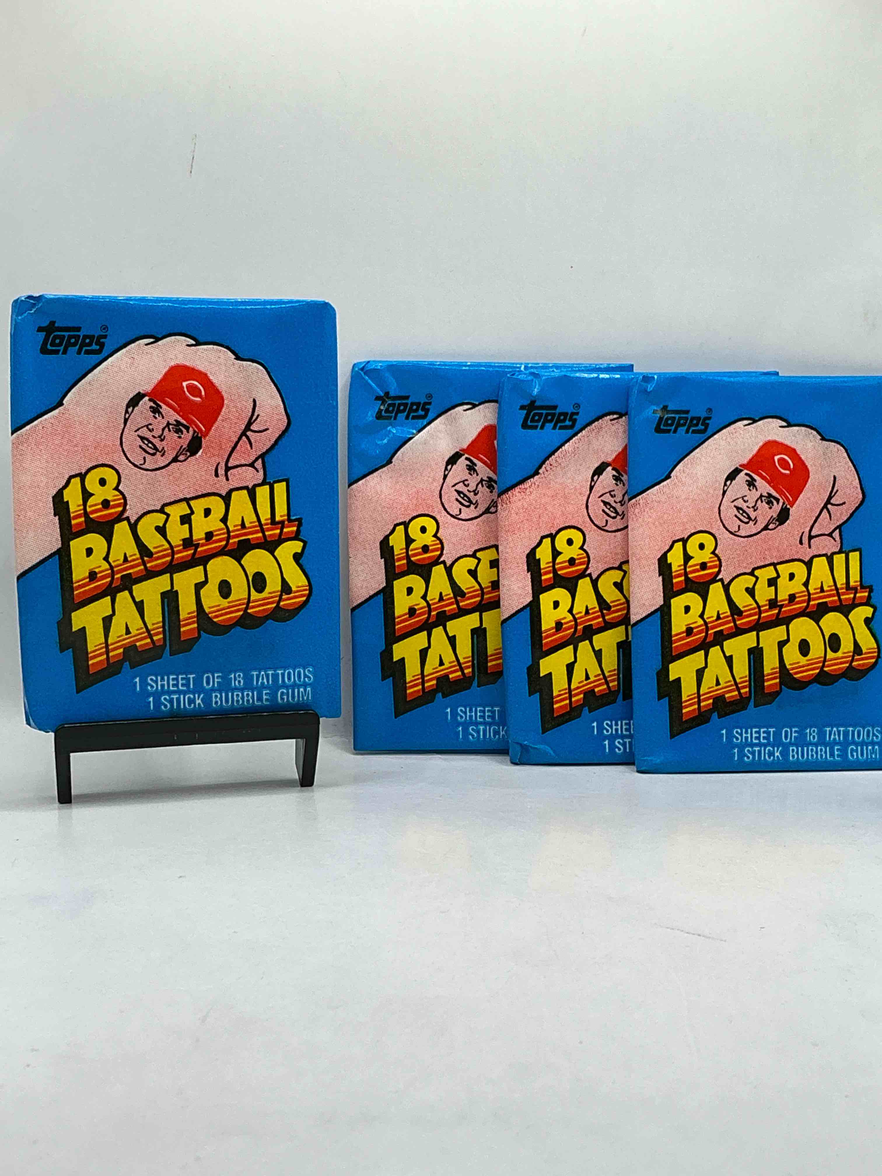 rare! topps 1986 baseball tattoos! these packs are rare & fun, filled with cool mid 80’s tattoos of some of baseball greatest players & legends! super rare 80’s baseball fun!