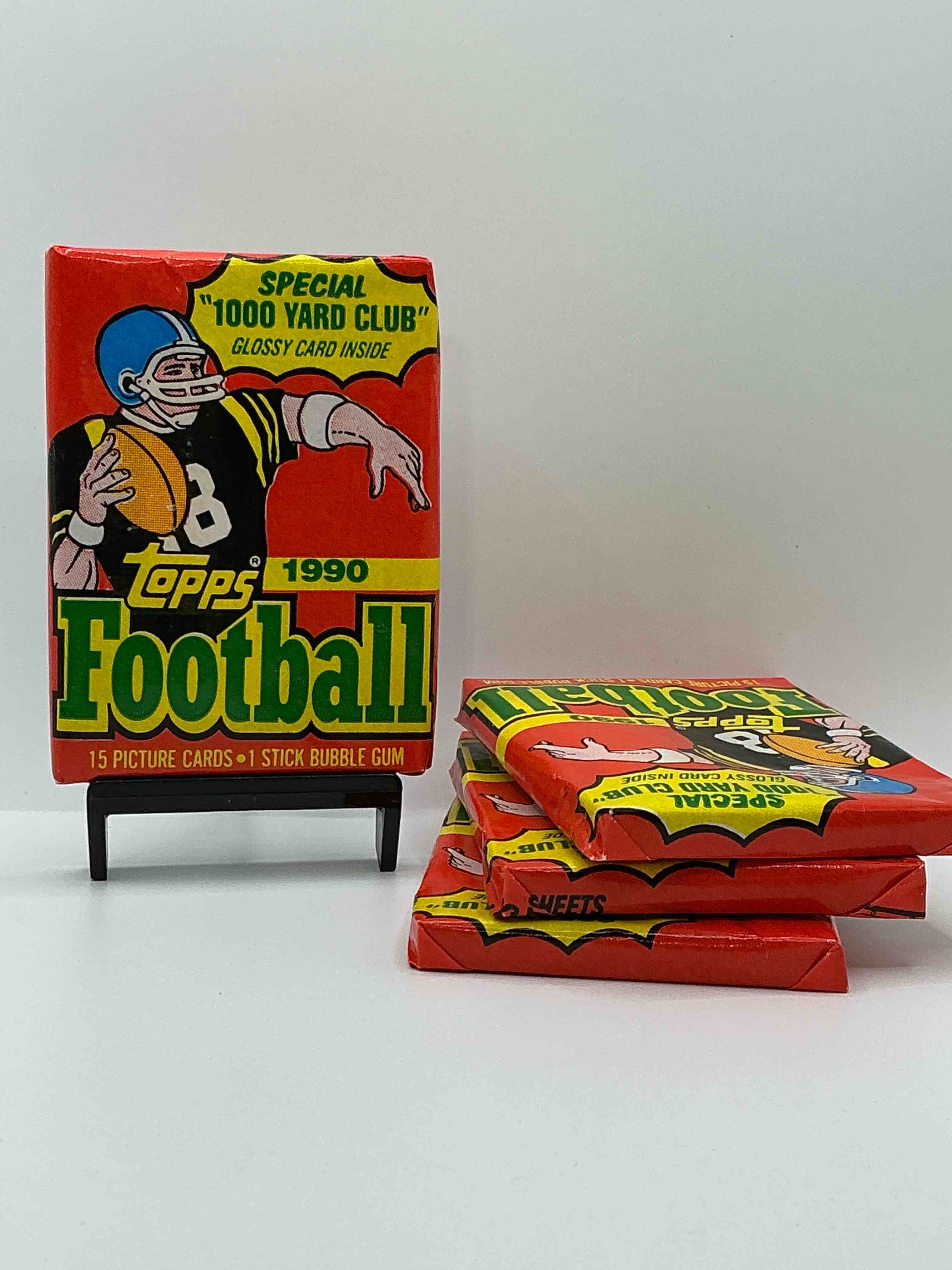 the last year of football wax! joe montana, emmitt smith & barry sanders!? 1990 topps football unopened sports card wax pack, direct from original retail box! getting hard to find! search for early barry sanders & jerry rice & so much more!