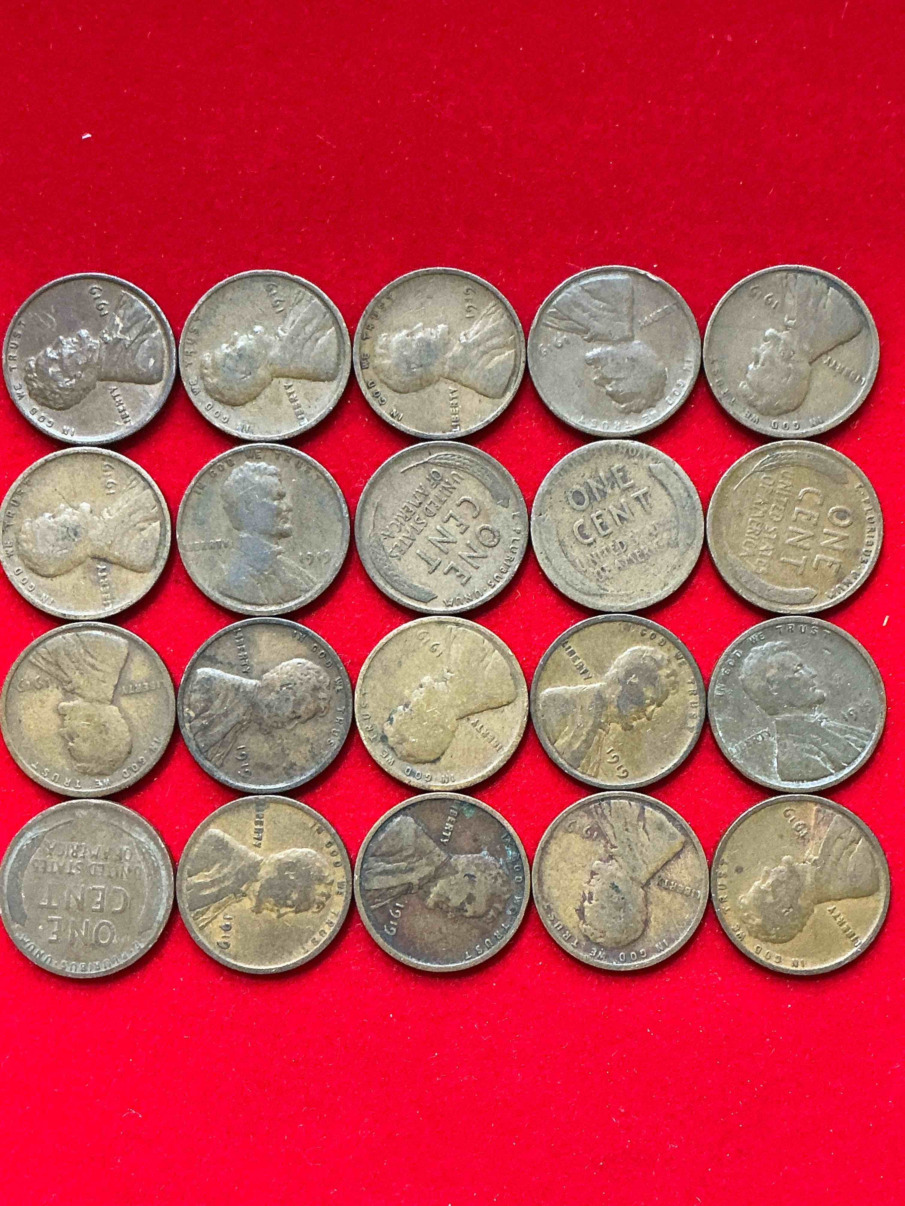 Condition photo showing Good Condition for 1919 pennies, world war one buffs here ya go!  world war one officially ended with the treaty of versailles in 1919.  own pieces of history from this era with these 1919 wheat pennies in great condition!