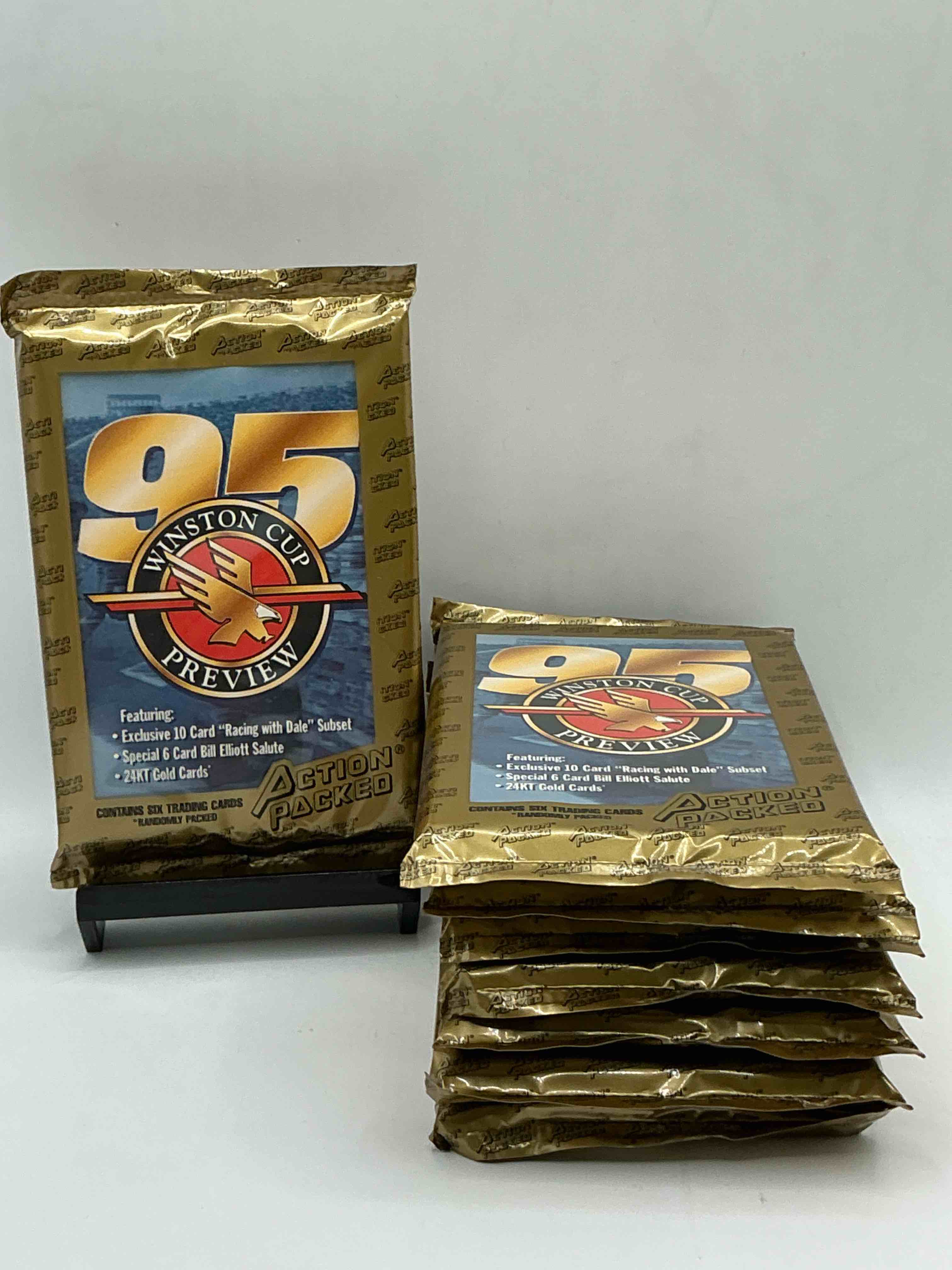 nascar craziness! 1995 action packed winston cup preview card packs! search for dale sr subsets & a special 6 card bill elliot salute! all the best in nascar from the 90’s!