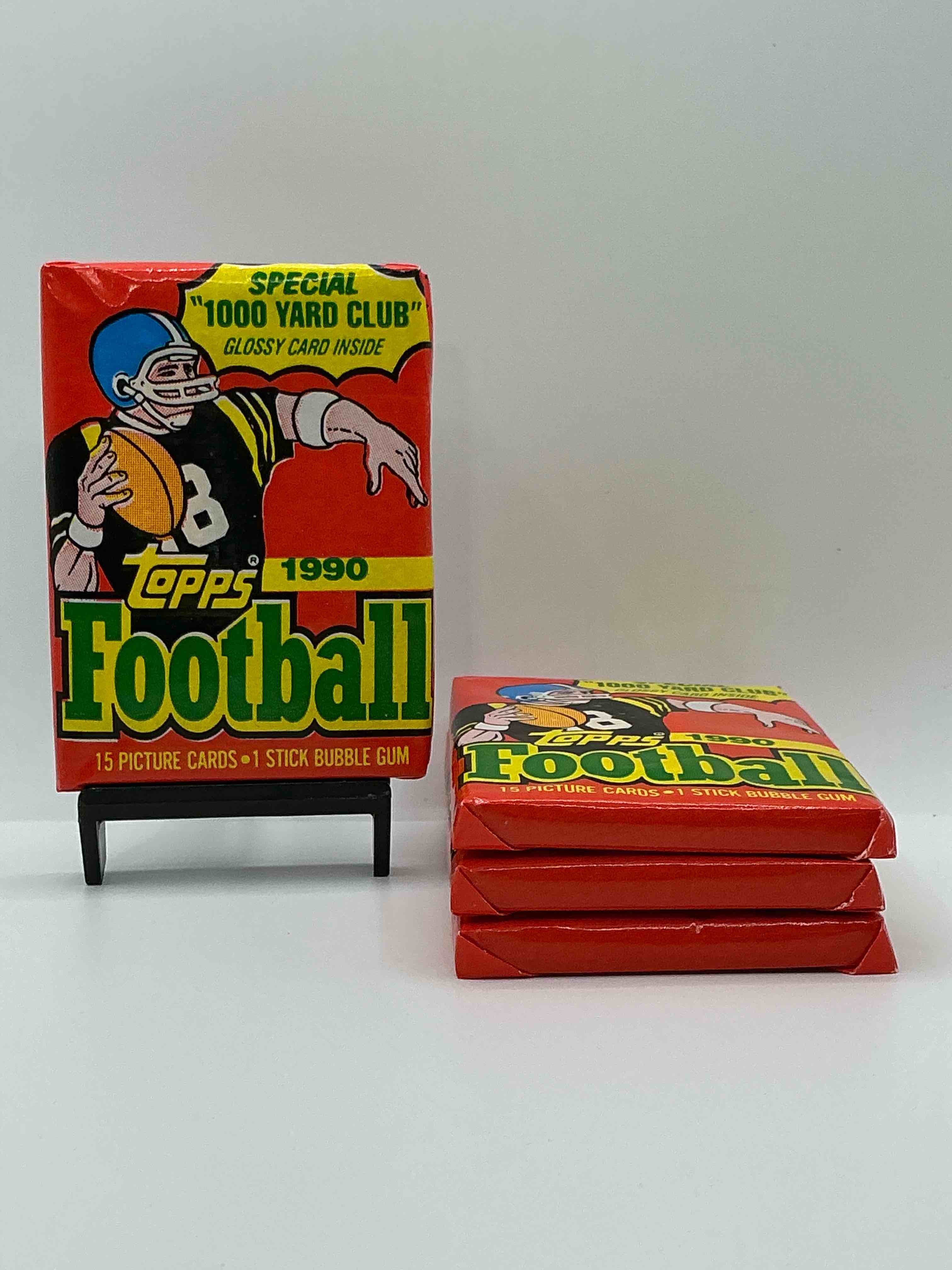 the last year of football wax! joe montana, emmitt smith & barry sanders!? 1990 topps football unopened sports card wax pack, direct from original retail box! getting hard to find! search for early barry sanders & jerry rice & so much more!