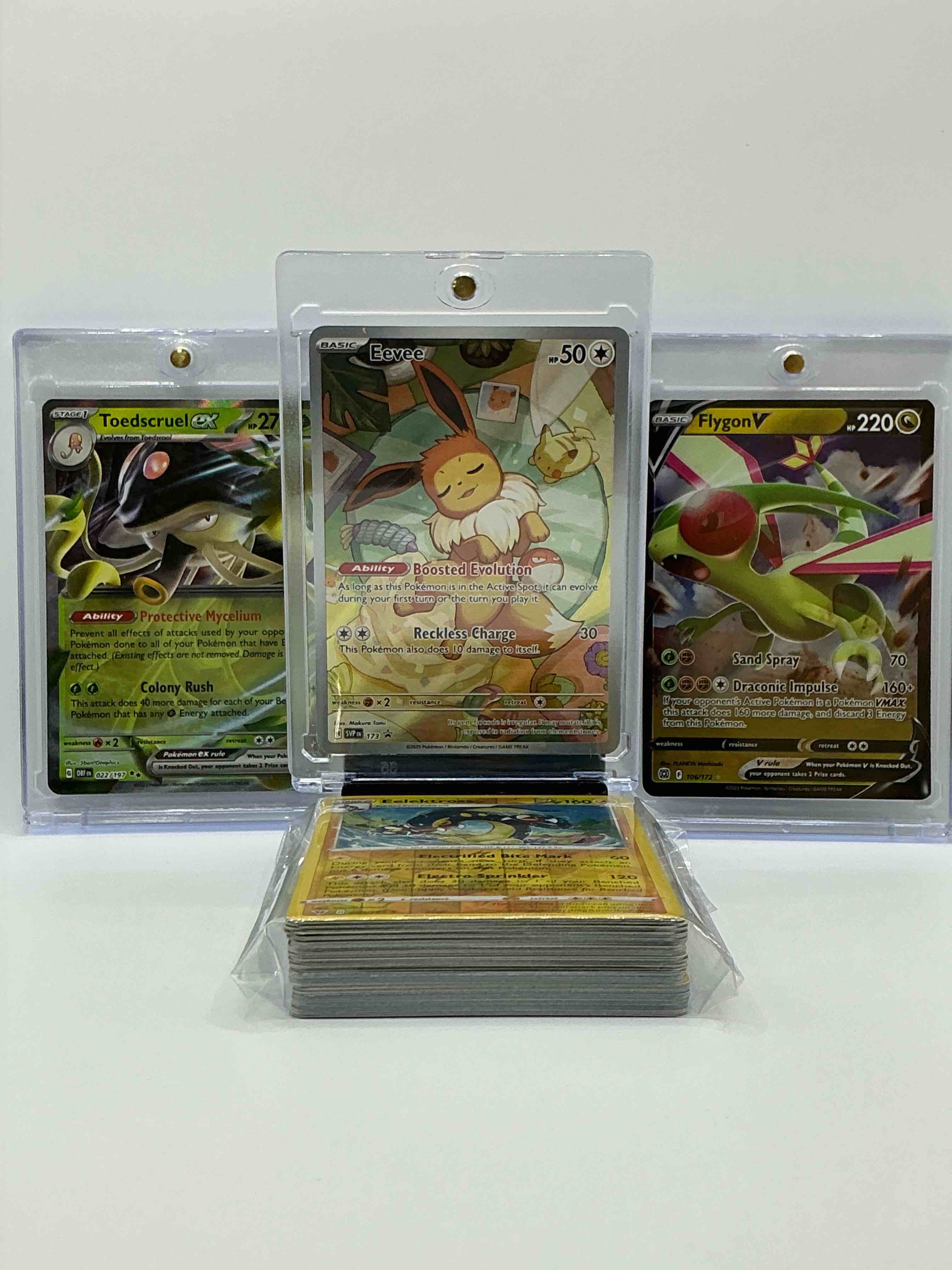 full art eevee boosted evolution rare card & more! pokémon party! along with 50 other pokémon heroes, holos, legends & commons- including holographic cards, stage 2 cards, holos in all forms & more! also includes 36 non holo common/ uncommon basic & first stage cards trainers & energy too! perfect set for collectors & enthusiasts!