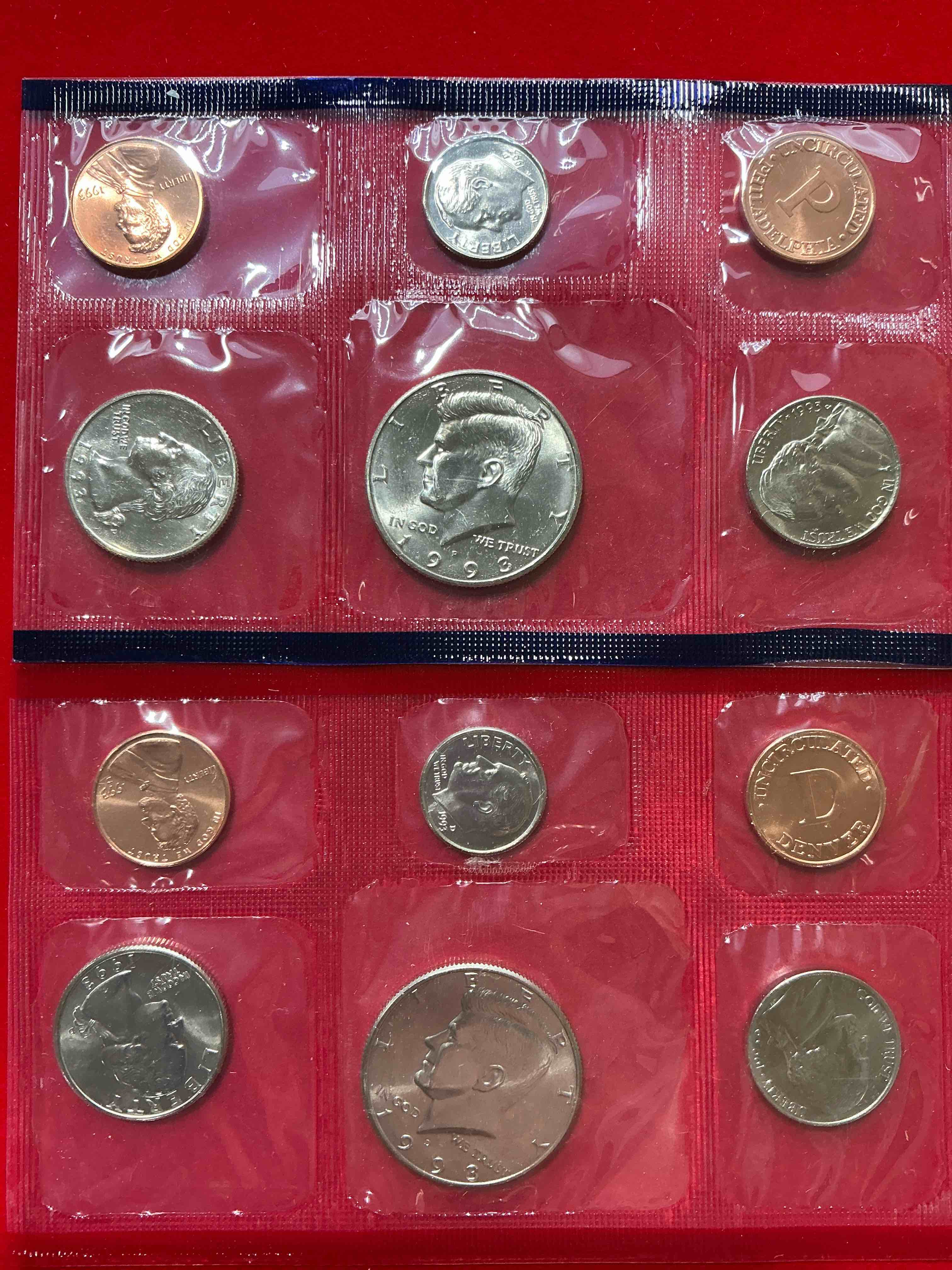 1993 Uncirculated Philadelphia & Denver 12 Coin Mint Combo! These Beautiful, Uncirculated Coins Are Rare Pieces Of History! 1993 Dimes, Pennies Half Dollars, Nickels & Quarters!